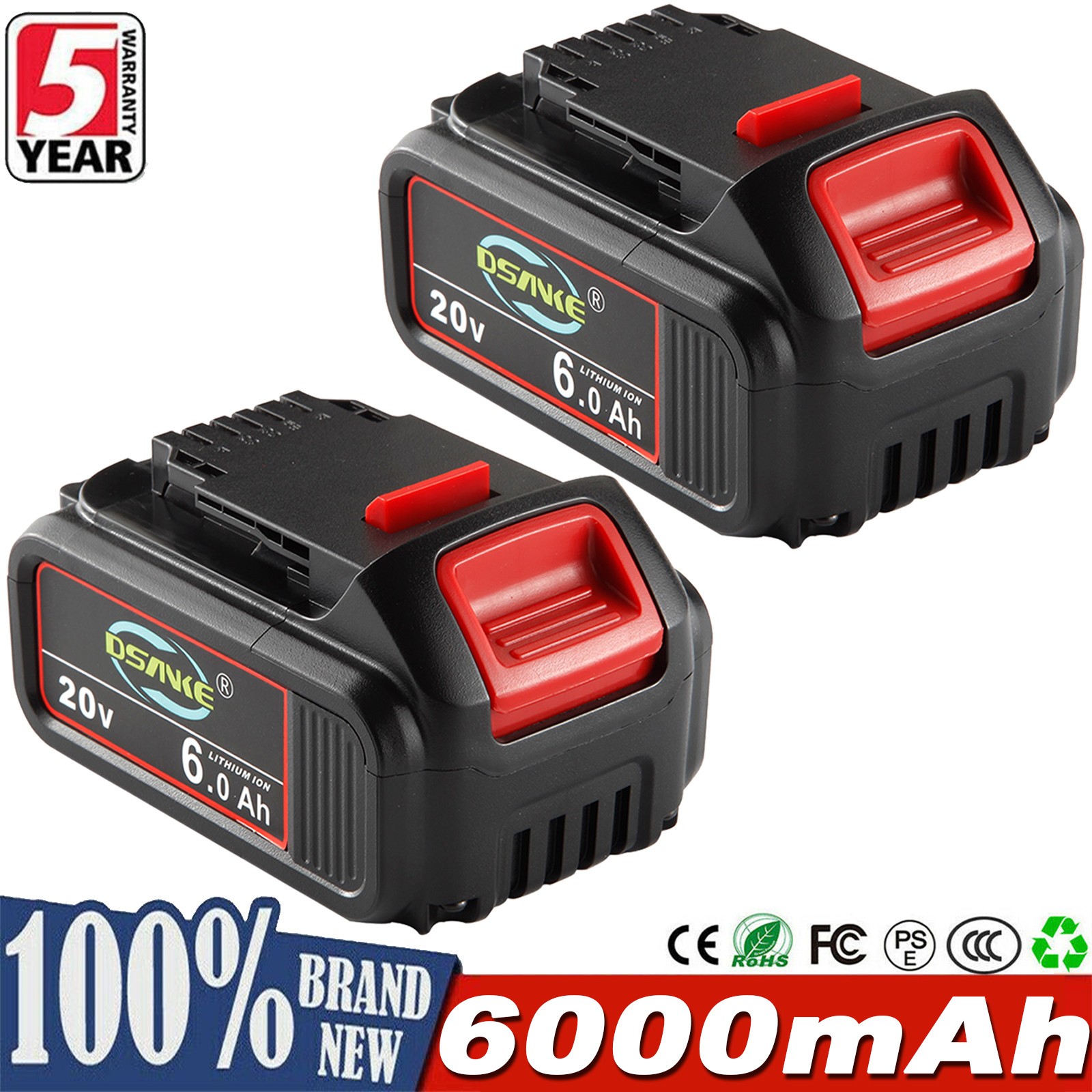 2Pack For DeWalt 20V 20 Volt Max XR 6.0AH Lithium Ion Battery DCB206-2 DCB200-2