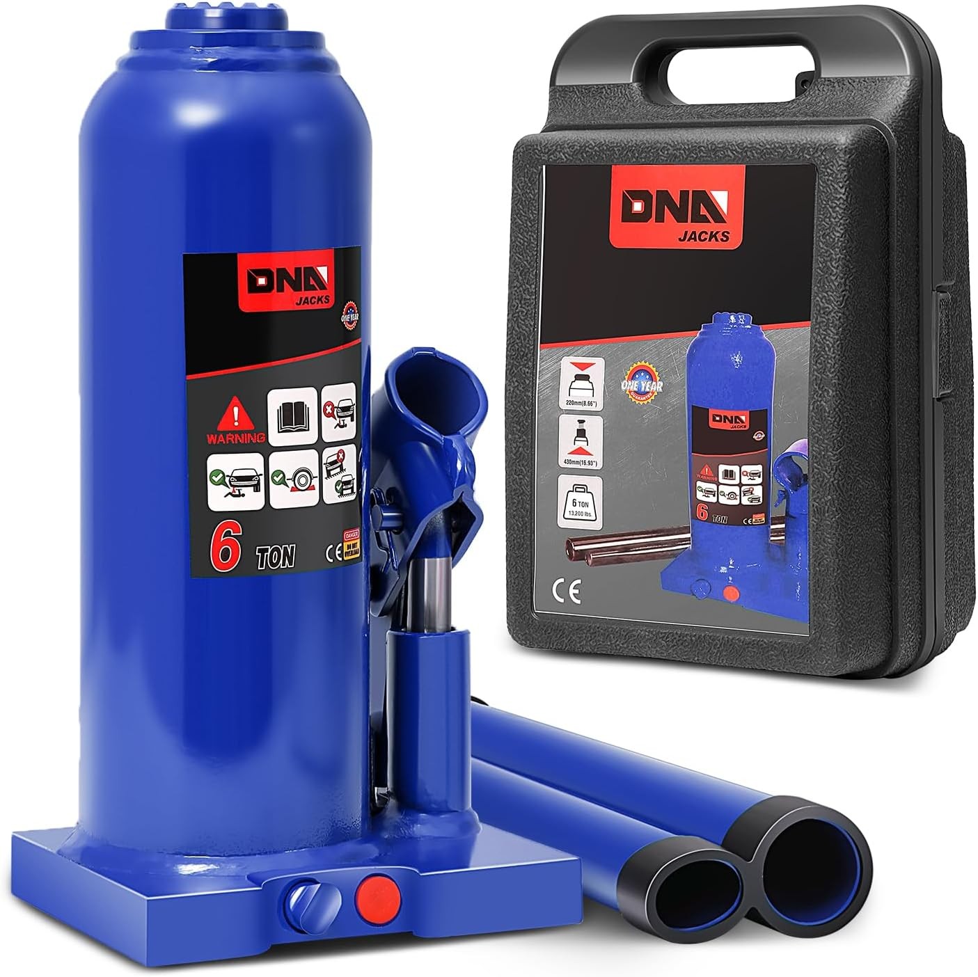 DNA Motoring 6 Ton Hydraulic Bottle Jack Heavy Duty Automotive Lift 8.6-17 Inch
