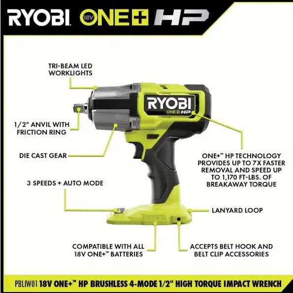 RYOBI ONE+ 18V Brushless Cordless 4-Mode 1/2 in. Impact Wrench Kit with 4.0