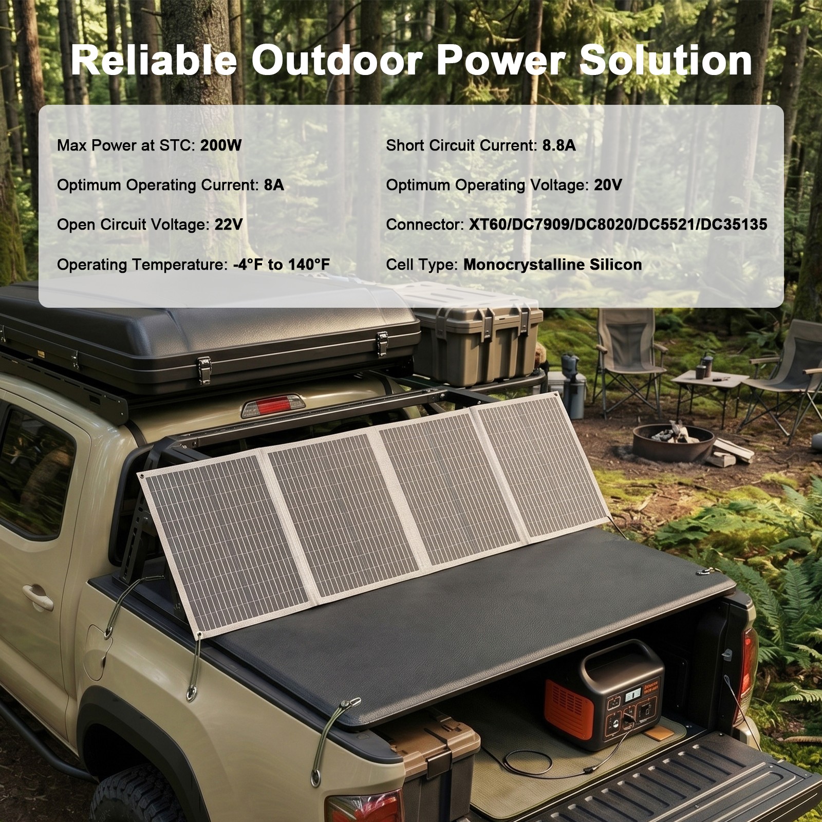 MHPOWOS 200W Portable Solar Panel Foldable Solar Modules for Camping Solar