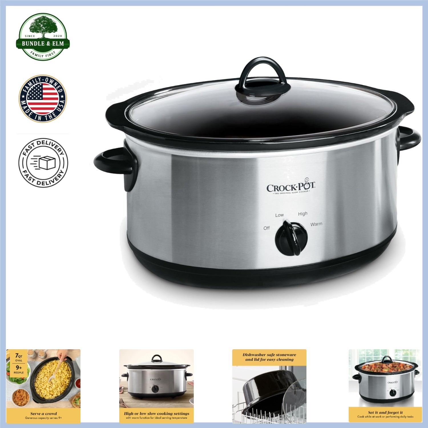Versatile 7 Qt Manual Slow Cooker for Home Cooking with Dishwasher Safe Parts