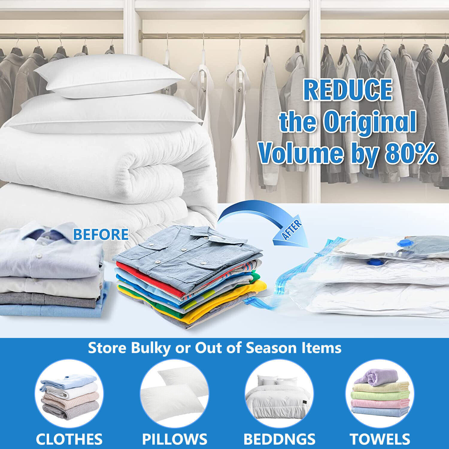 5pcs Jumbo Vacuum Storage Bags Bedding Clothes Travel Space Saver