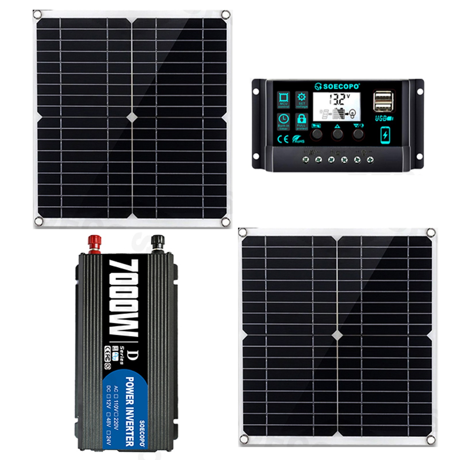 Complete 7000W Off-Grid Solar Kits 7000W Inverter 2pc 300W Solar Panel 110V/220V
