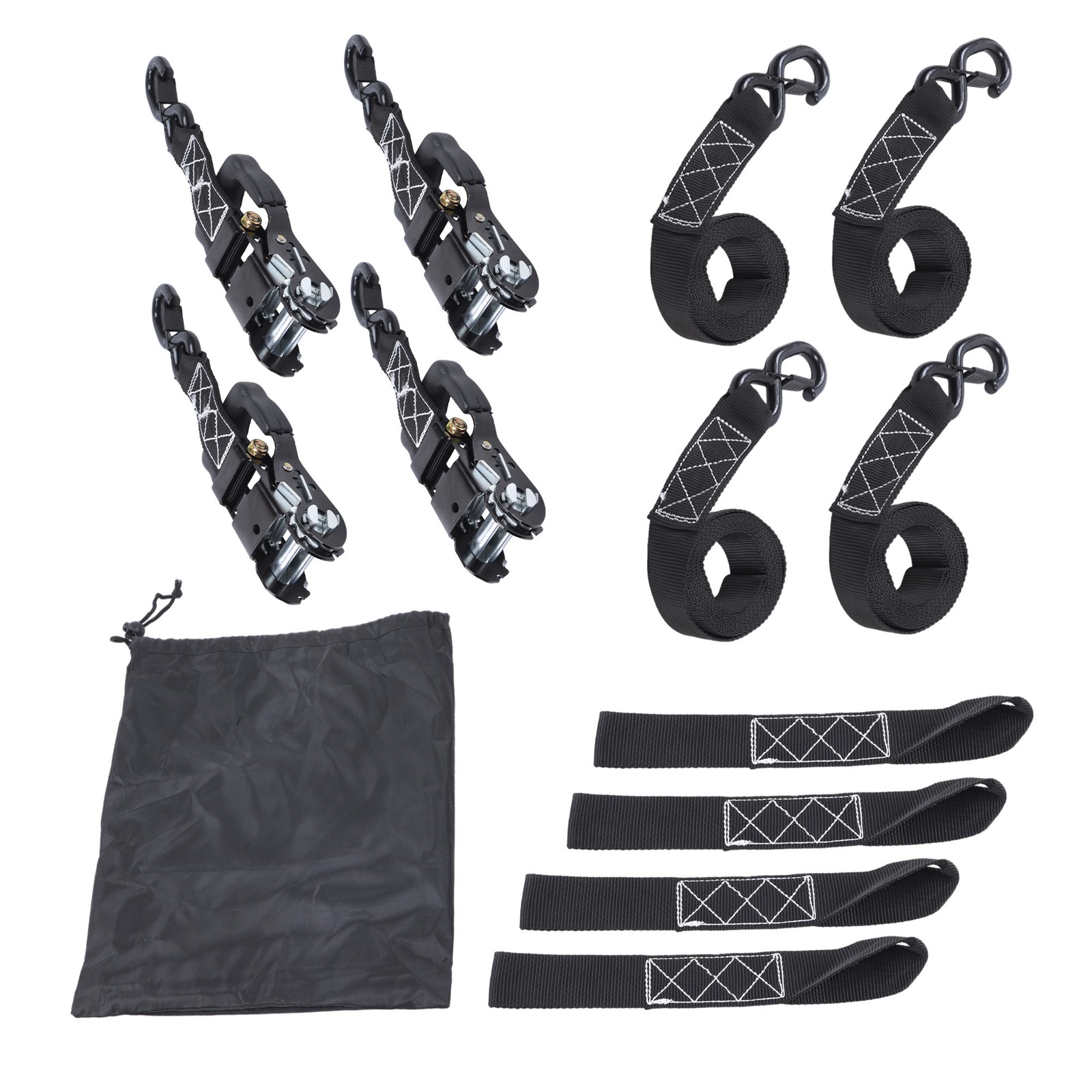Ratchet Straps (4 Pack) – 5,208lbs Break Strength 1.6″x8′ Black Tie Down Straps