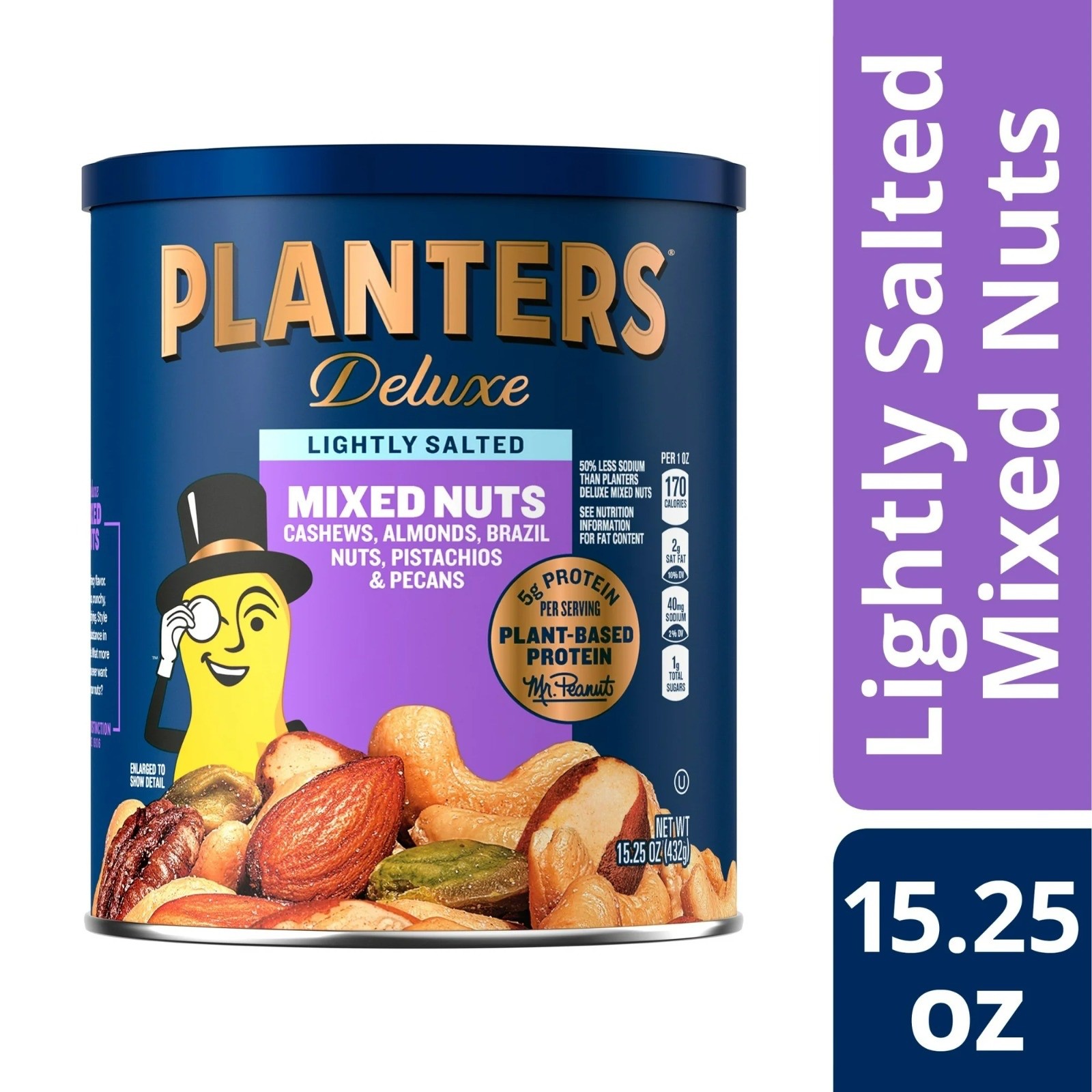 PLANTERS Deluxe Lightly Salted Mixed Nuts, Party Snacks, Plant-Based Protein 15.