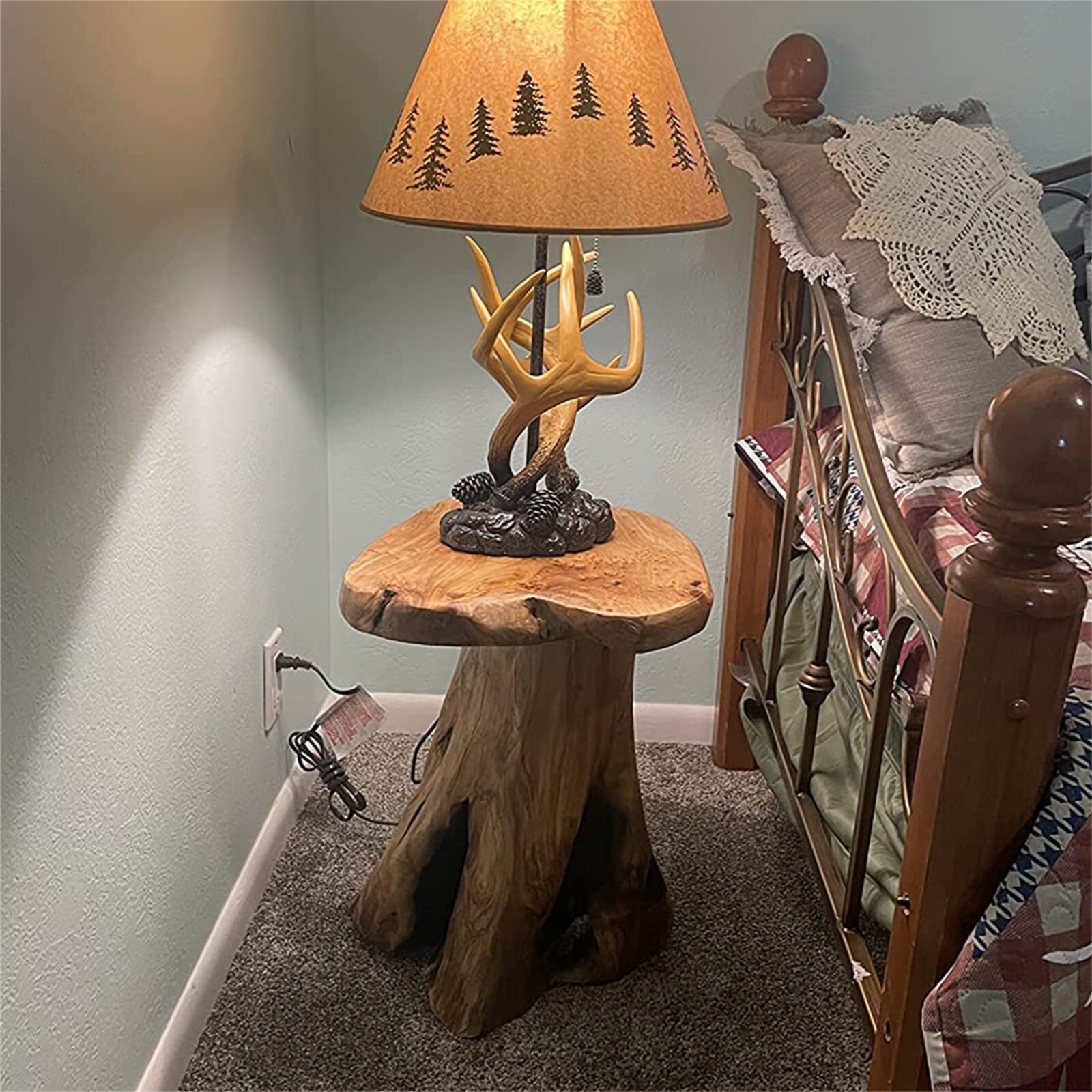 Rustic Cedar Roots Flower Stand Stool, Tree Stump Stool Side Table 19.5″ H