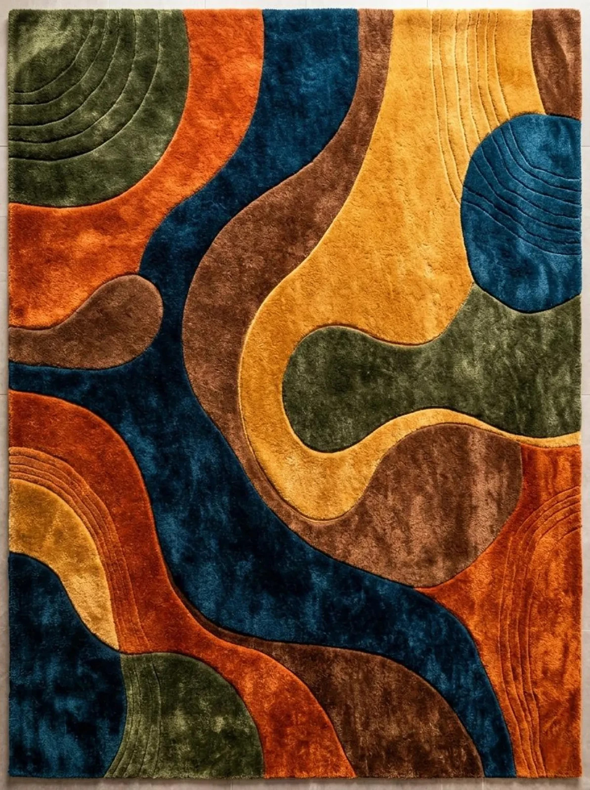 Mid Century Modern Hand-Tufted Retro Earth Tone Decor Rug Large Abstract 3d Rug.