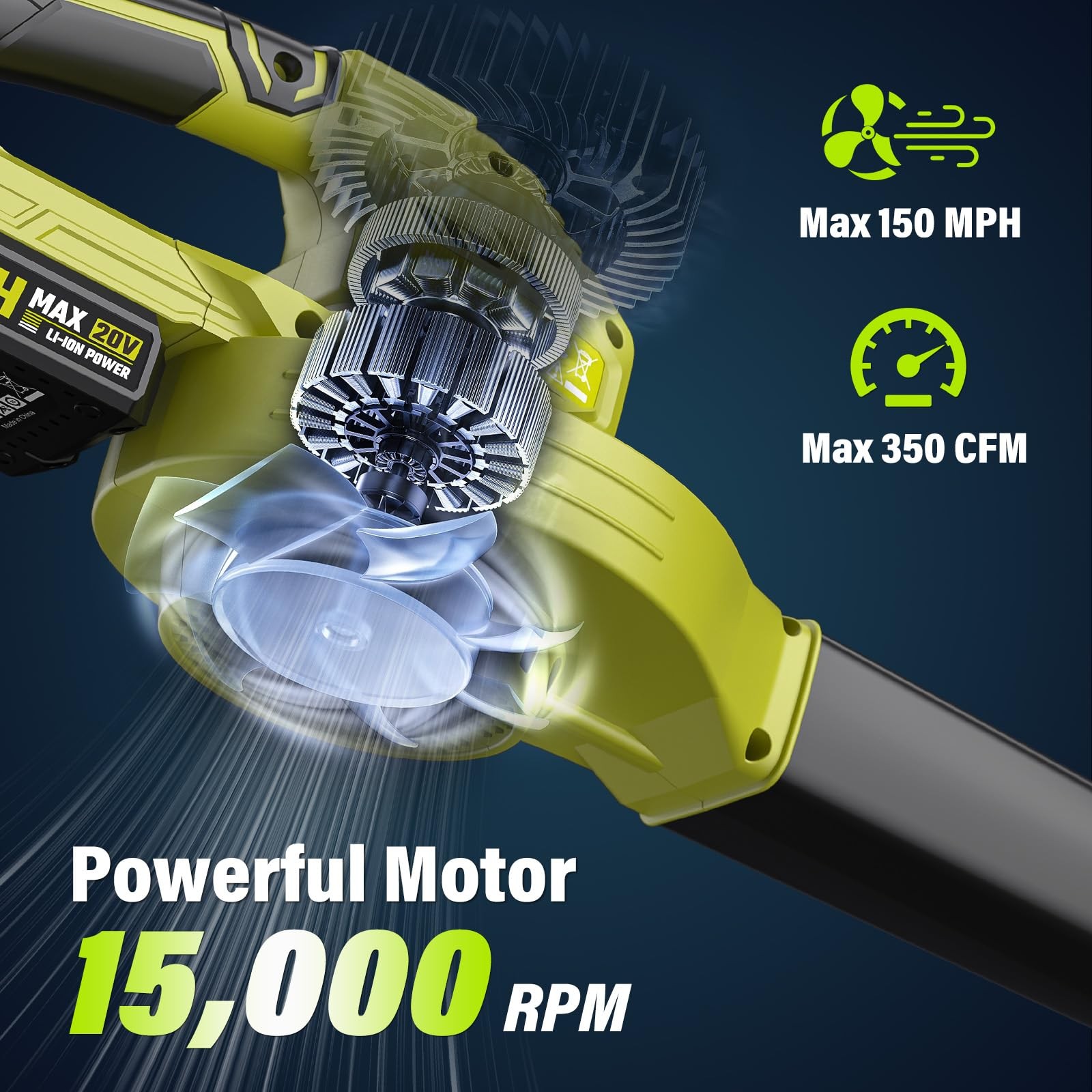 Leaf Blower 20V Cordless, with 2 x 2.0Ah Battery, 350 CFM 150 MPH