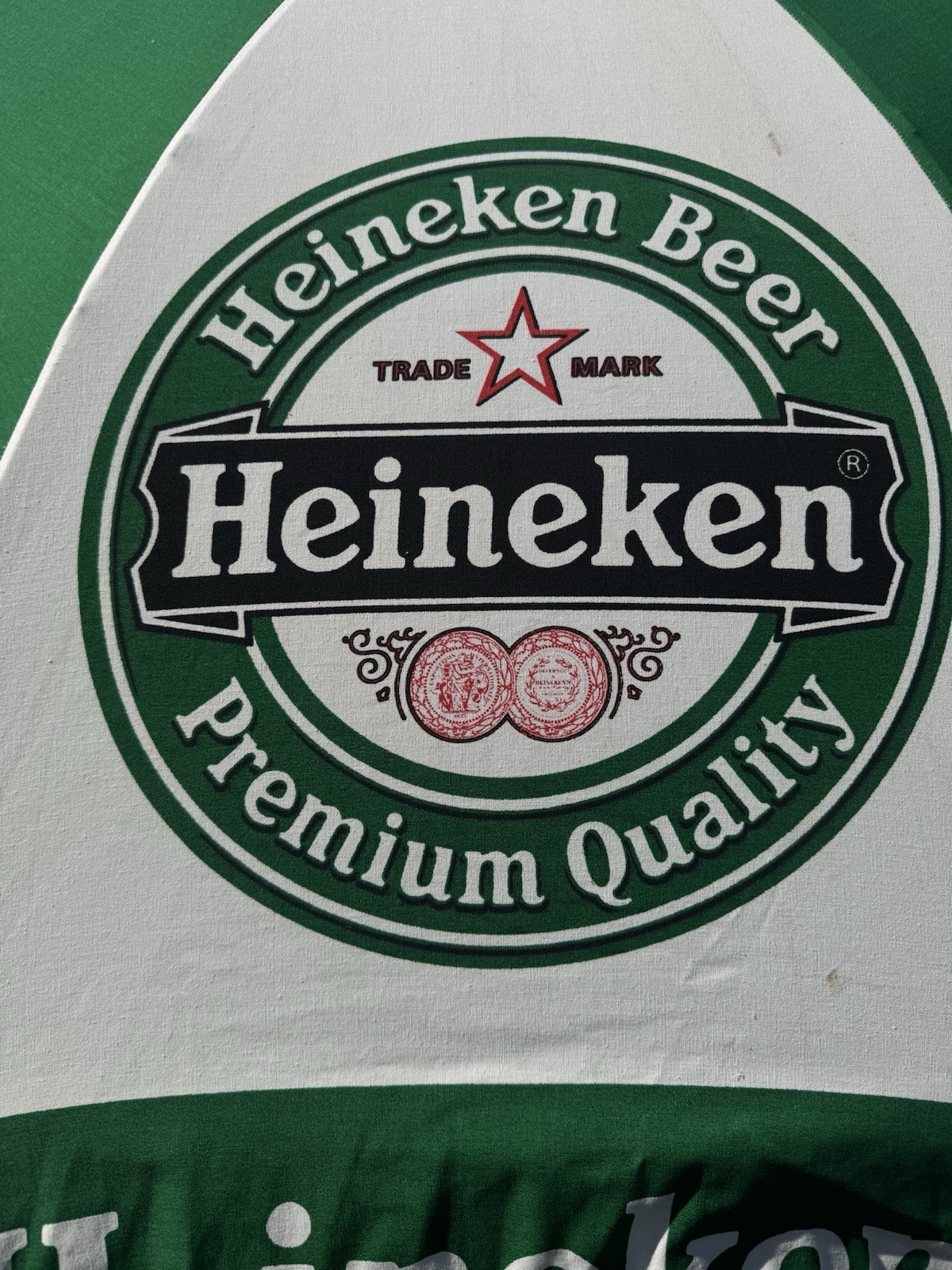 VTG LARGE HEINEKEN COTTON CANVAS BEACH UMBRELLA Read Description