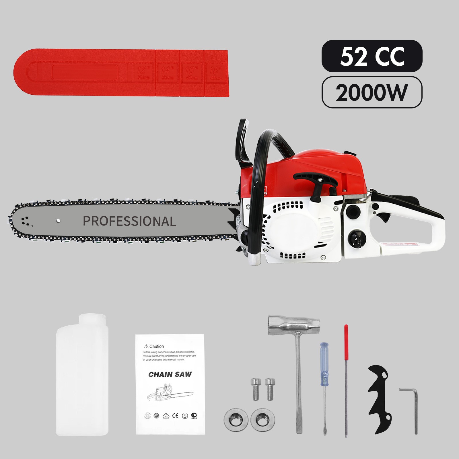 2-Stroke Gasoline Chainsaw 52 CC 20″ Bar Power Engine Wood Cutting Gas Chain Saw