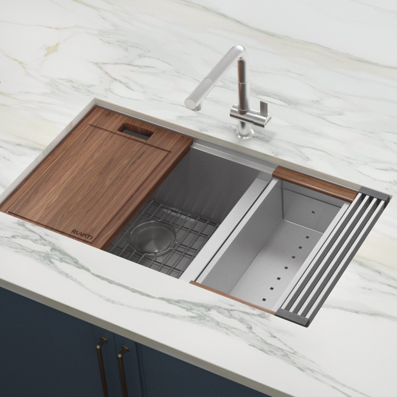 Ruvati 33-inch Ledge 60/40 Undermount 16 Gauge Kitchen Sink – RVH8356