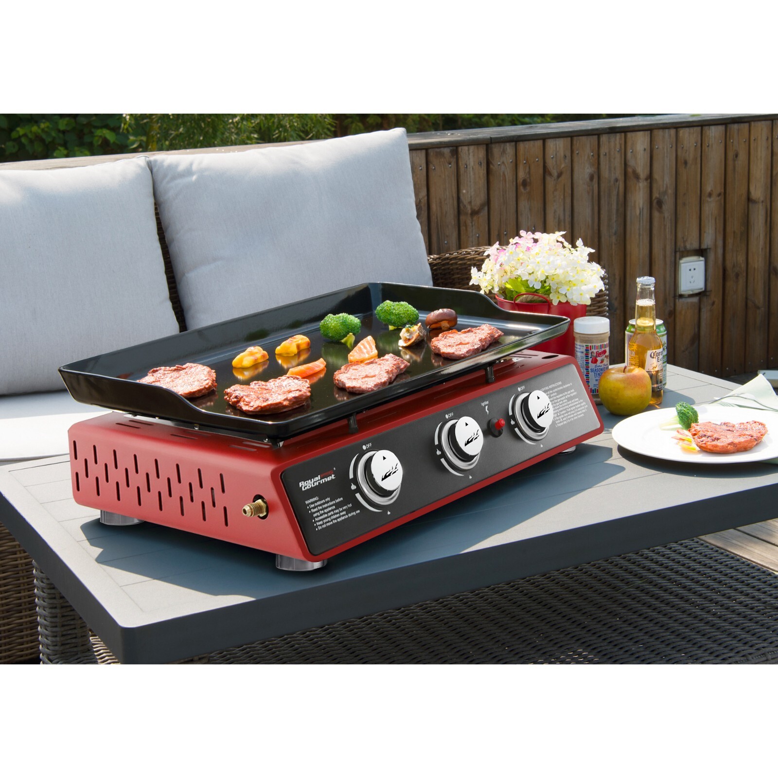 Royal Gourmet 3-Burner Portable Griddle Outdoor BBQ Tabletop Propane Gas Grill