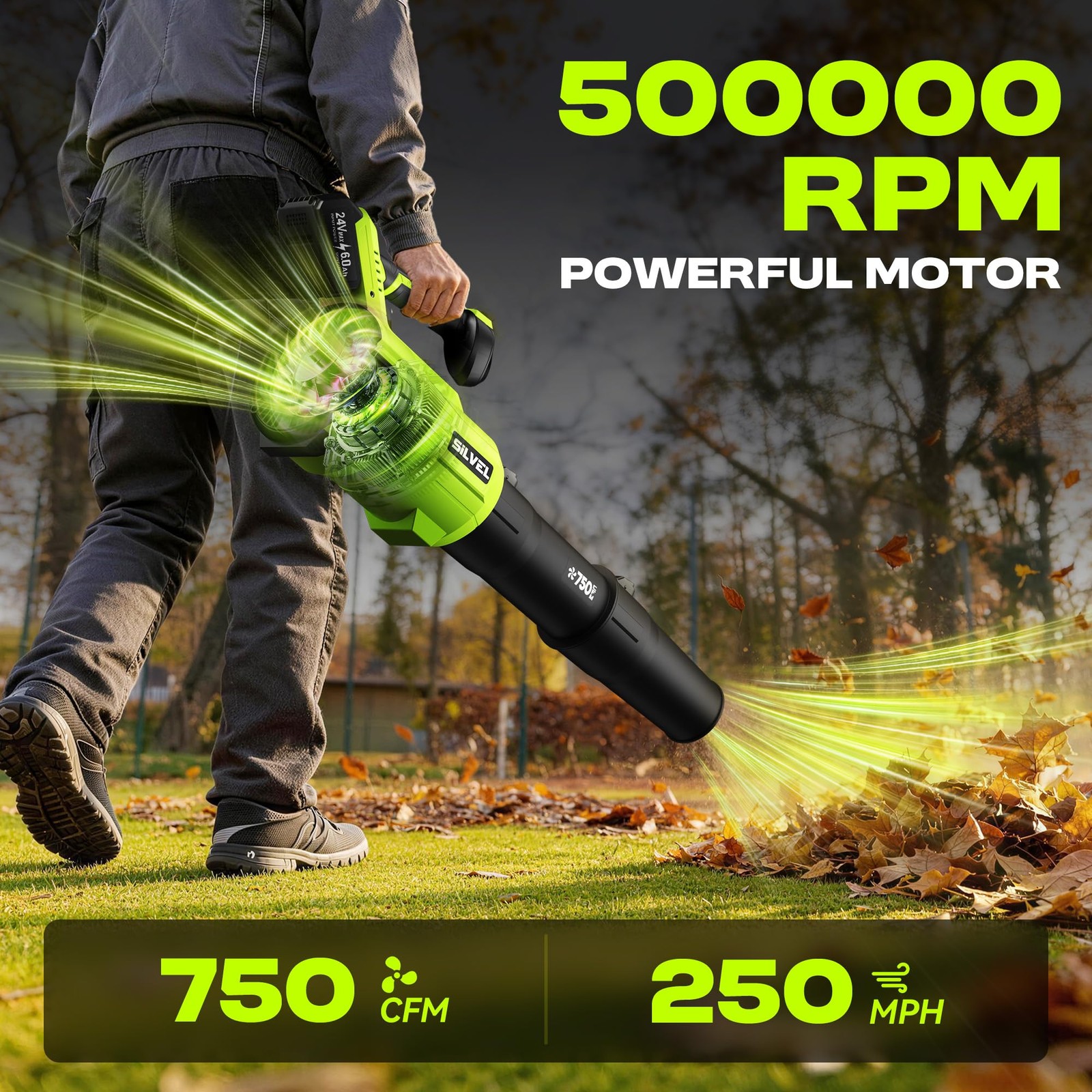 Best SILVEL Cordless Leaf Blower with 2×6.0Ah Battery and Quick Charger, 750CFM