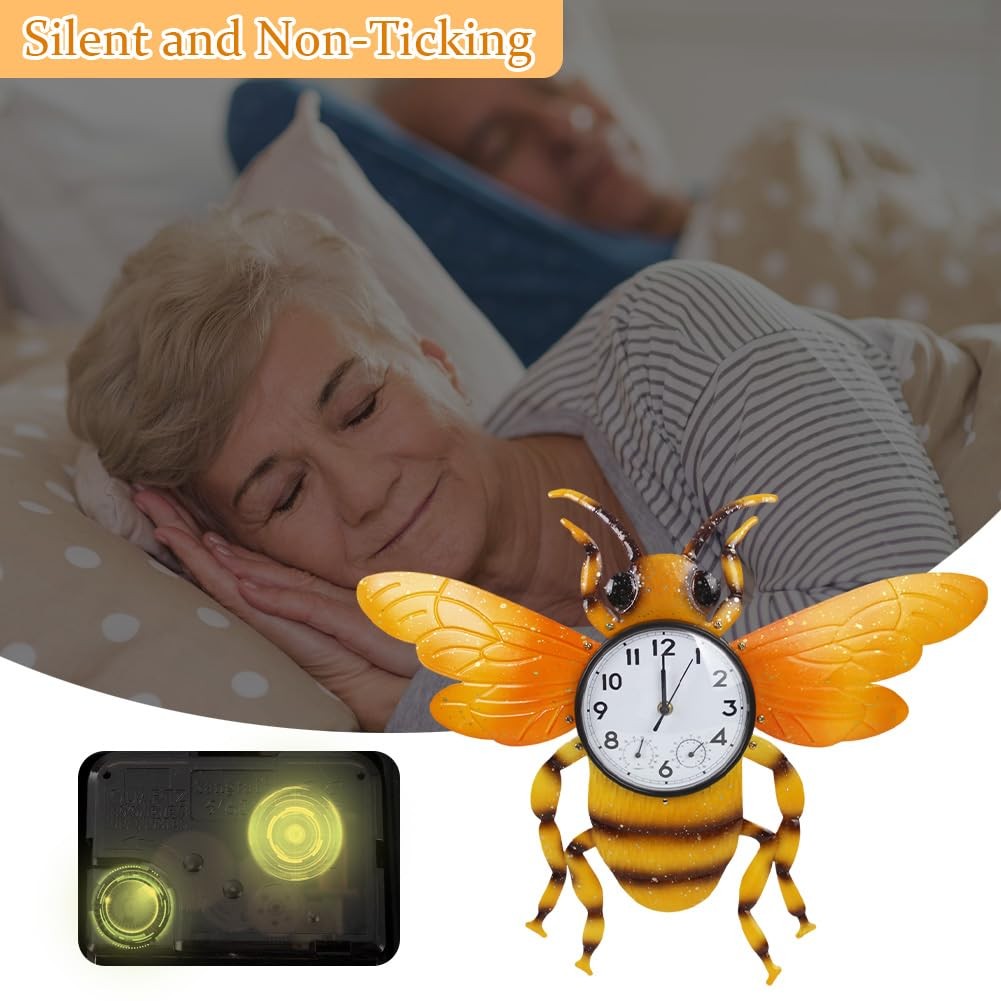 HOBYLUBY Unique Outdoor Clock Silent None-Ticking, Wall Yellow Bee