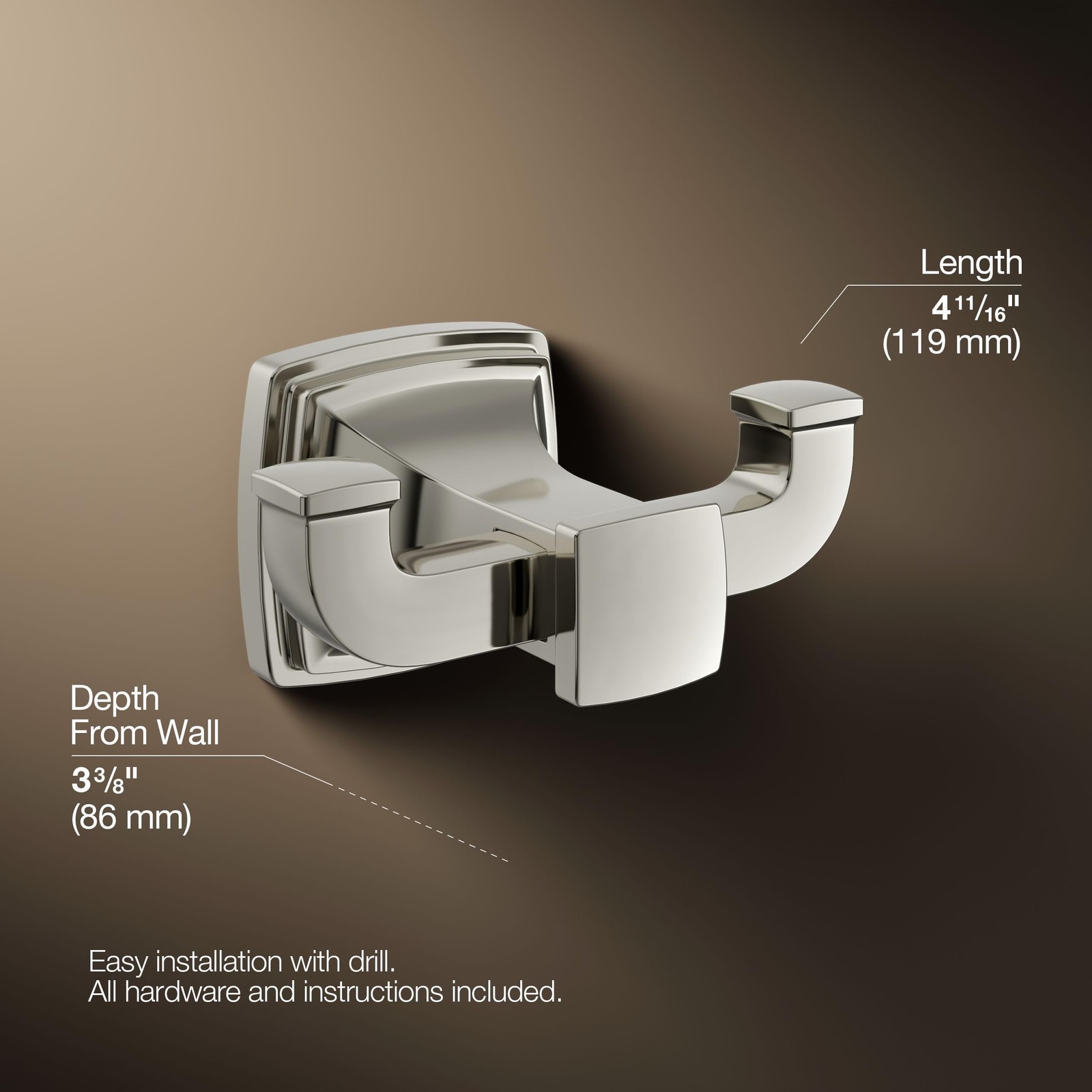 27411-SN Riff® Double Robe Hook, Vibrant Polished Nickel