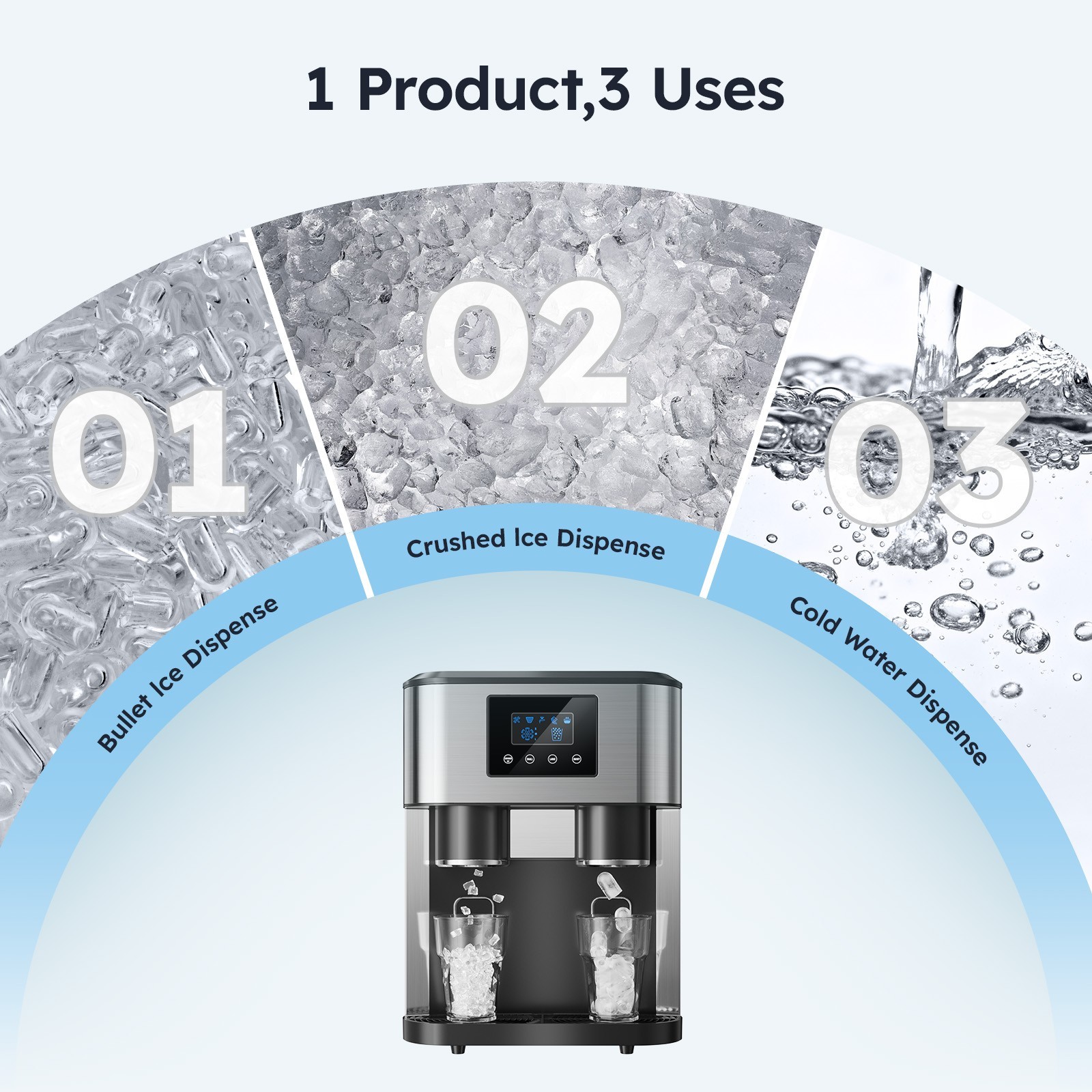 3in1 Home Desktop Automatic Ice and Water Dispenser 33 lbs Warm Water Dispenser