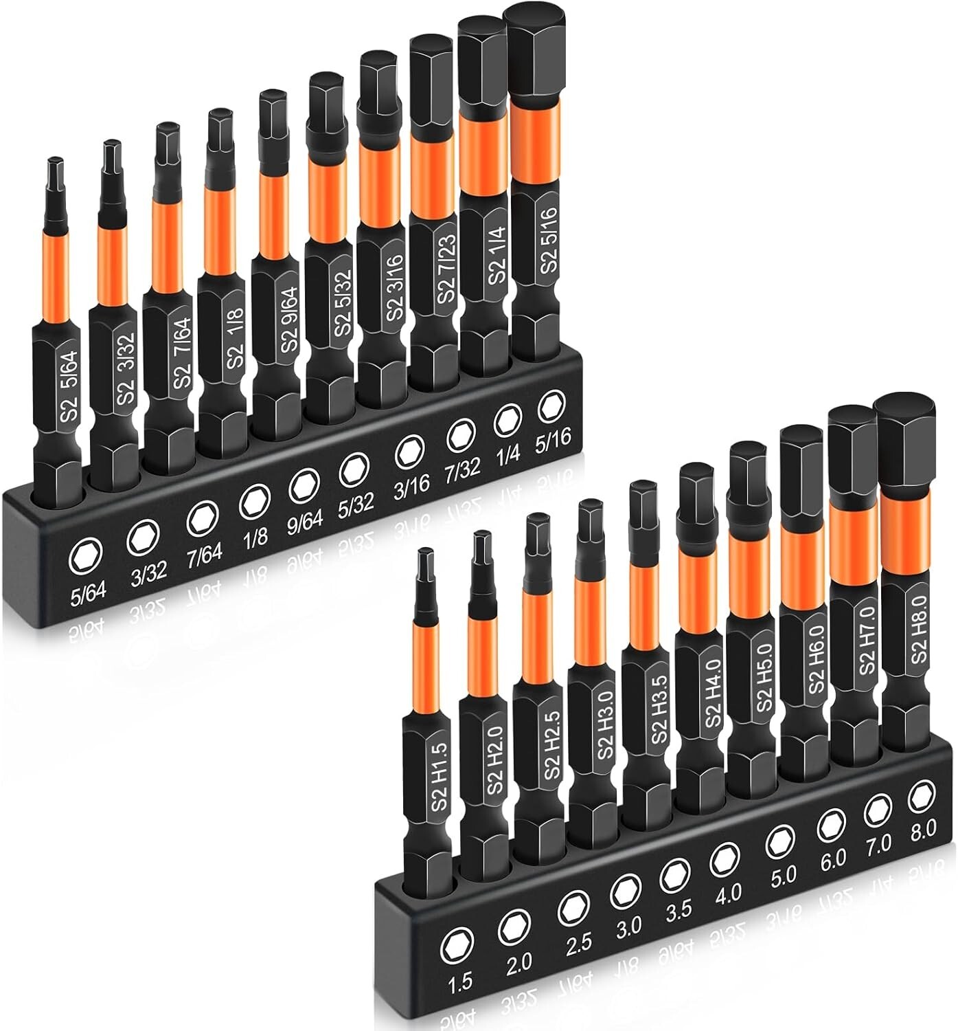 20 Pcs Hex Bit Set, Impact Hex Head Allen Wrench Drill Bit Set Metric, SAE, 1/4″
