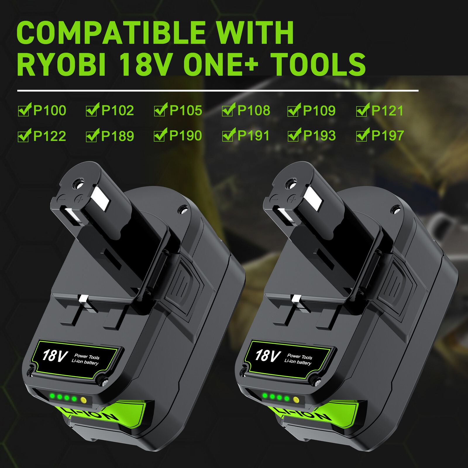 2Pcs 8.0Ah For RYOBI P108 18V One Plus High Capacity Battery 18 Volt Lithium-Ion