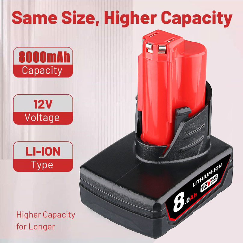 2-Pack 8.0Ah For Milwaukee for M12 Battery LITHIUM Extended Capacity 48-11-2460