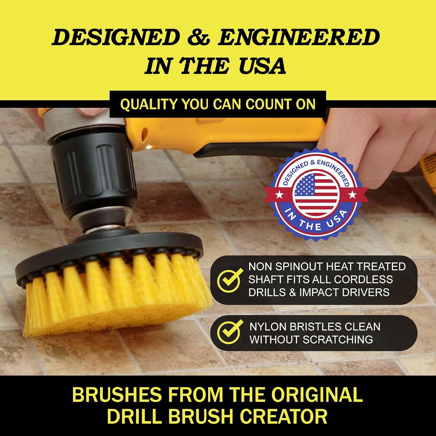 Drillbrush Drill Brush Attachment Set for Bathroom, Tile & Grout Cleaning | Powe