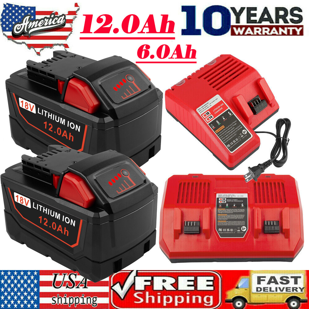 FOR MILWAUKEE FOR M18 12.0AH 6.0AH 18V CAPACITY BATTERY DUAL CHARGER 48-11-1850