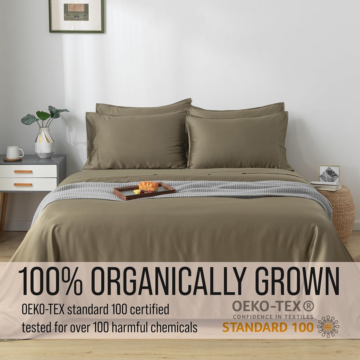 Luxury Bamboo Viscose King Sheet Set – 6 Piece Olive Green, Cooling & Soft