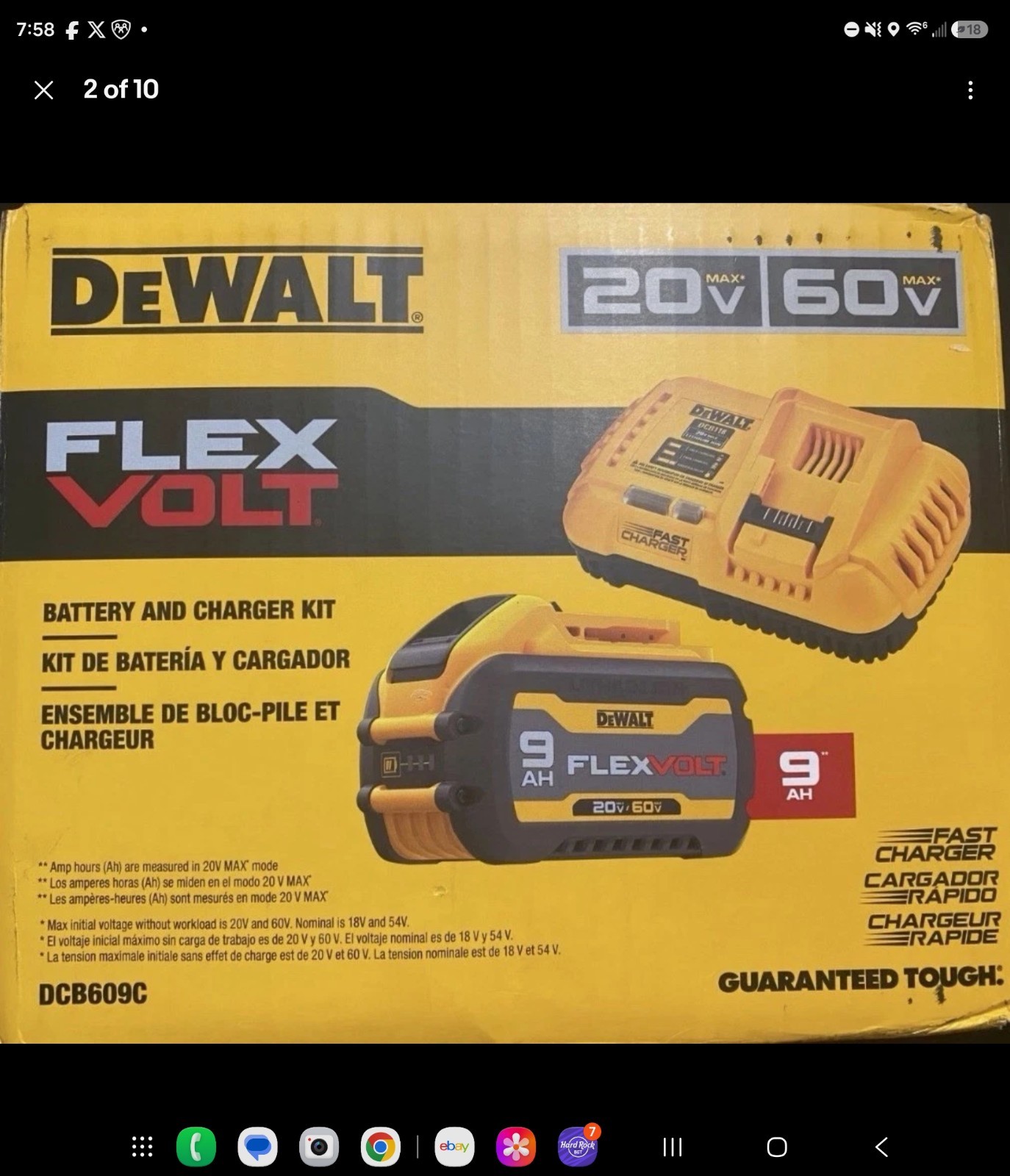 DEWALT FLEXVOLT 20V/60V Max 9Ah Battery & Fast Charger Kit DCB609C NEW