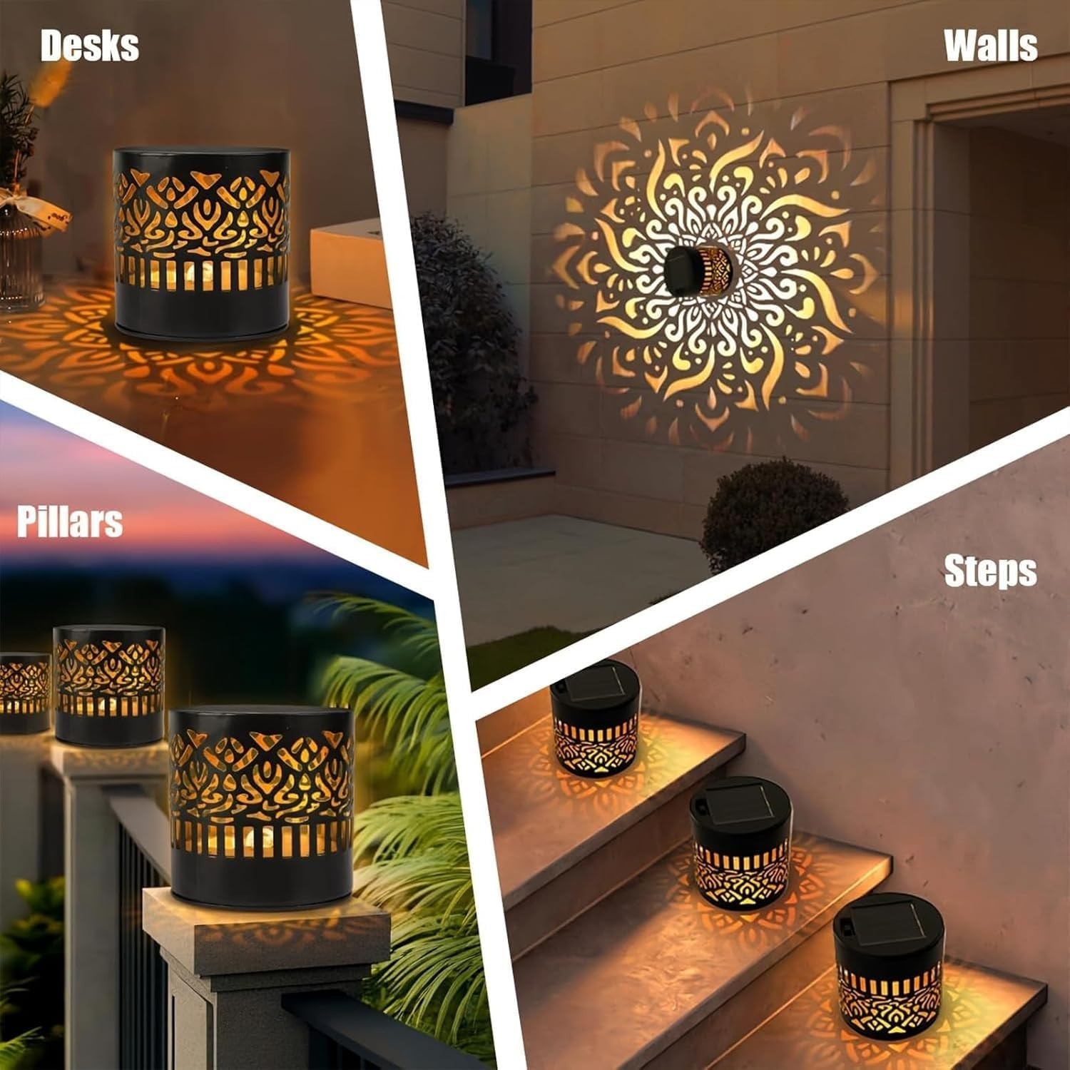Solar Mandala Wall Light Outdoor Garden Fence Projector Lamp Patio Ambient Decor