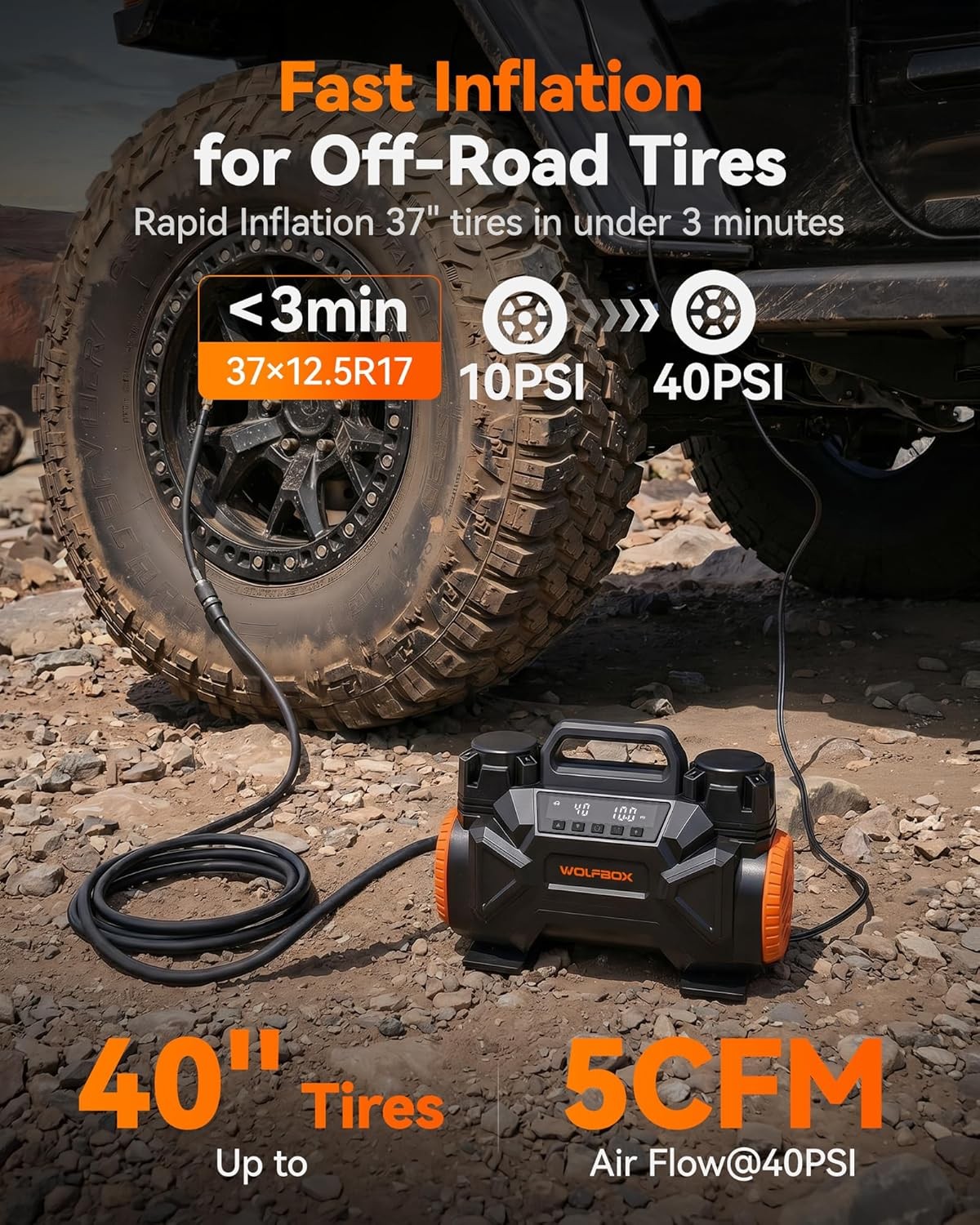 WOLFBOX Air Compressor Offroad Air Compressor, 150 PSI Heavy Duty Tire Inflator