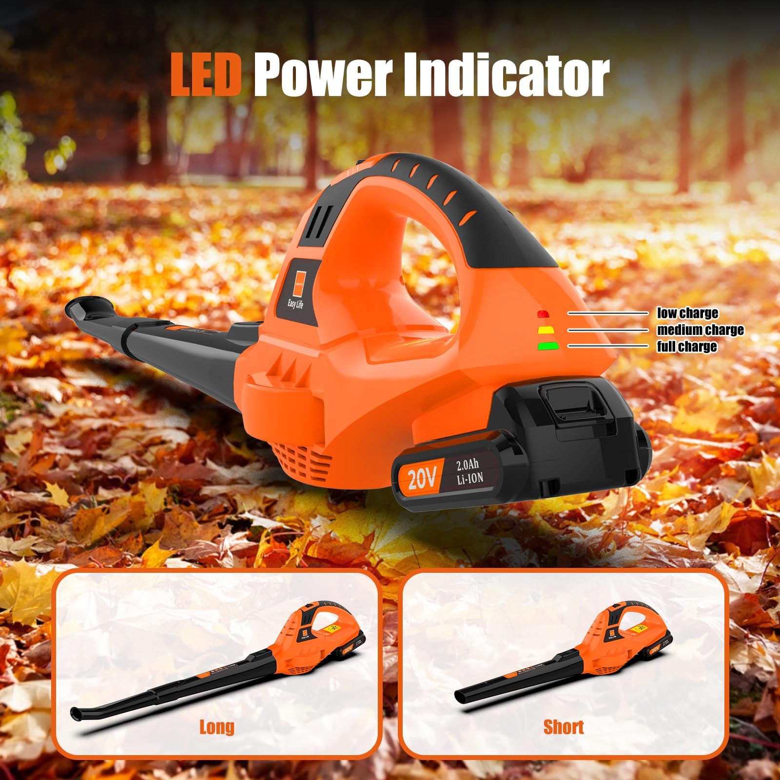 Leisch Life 21V Leaf Blower Cordless | Handheld Electric Lightweight Orange