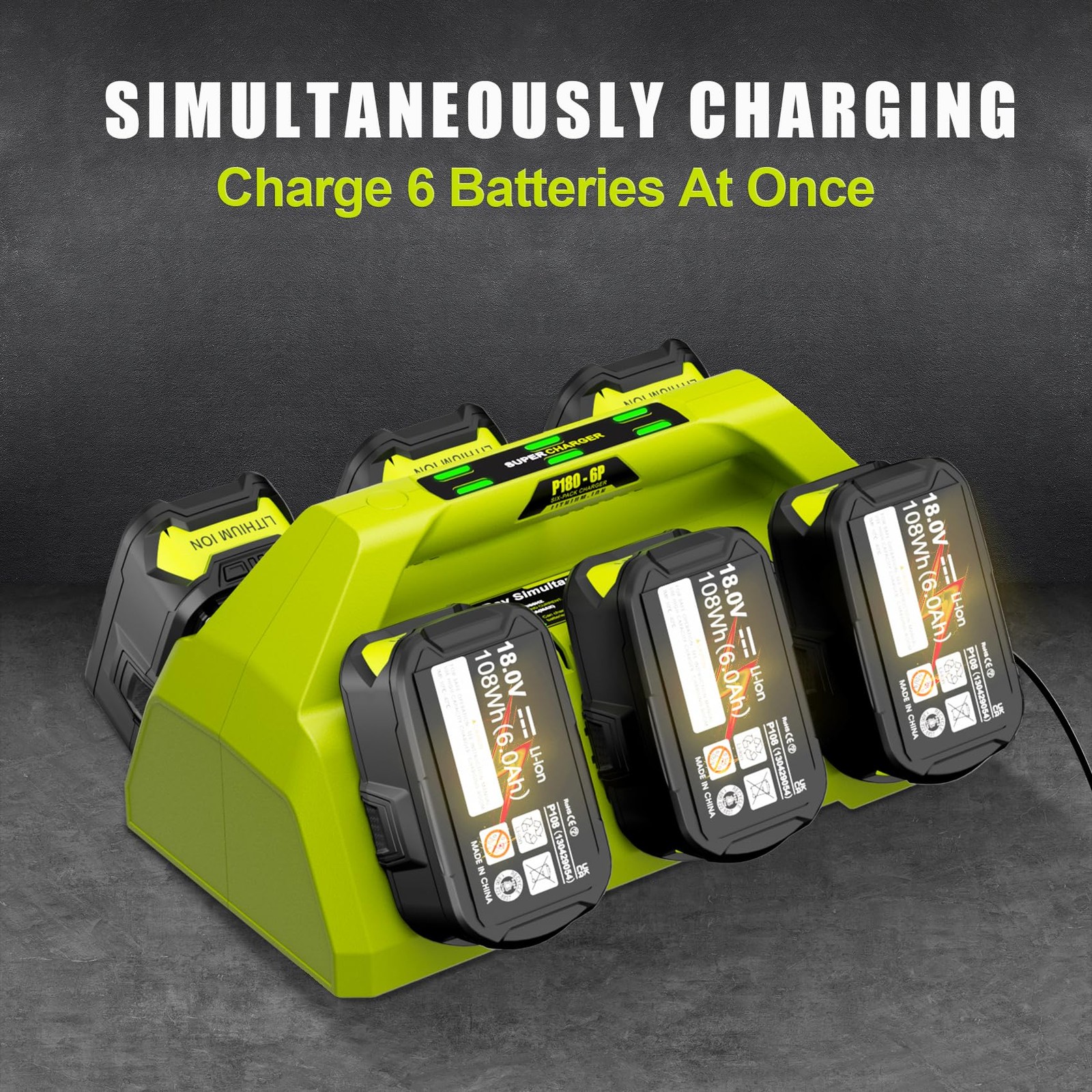 【Simultaneously Charging】 P135/PCG006 Rapid 6-Port Replacement for Ryobi 18V …