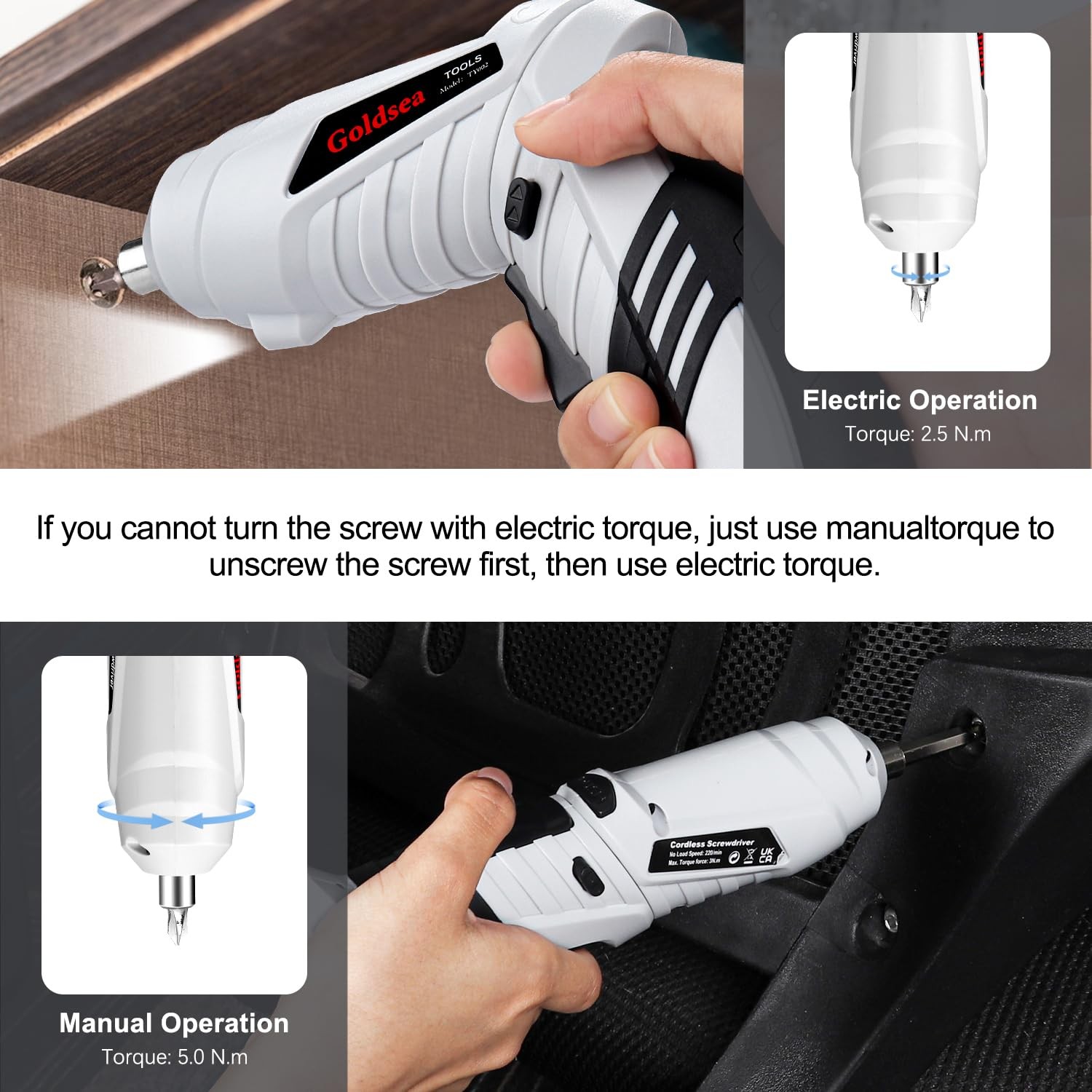 Electric Screwdriver Cordless, Goldsea 4.2V 3.5N.m 1500mAh Battery Rechargeab…