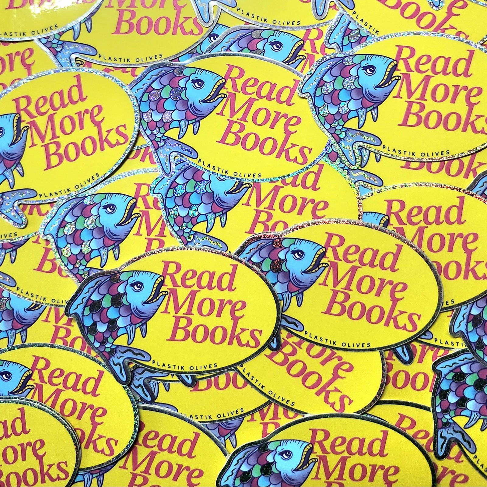 3.5 in. Rainbow Fish Bass Pro Read More Books Holographic Glitter Sticker