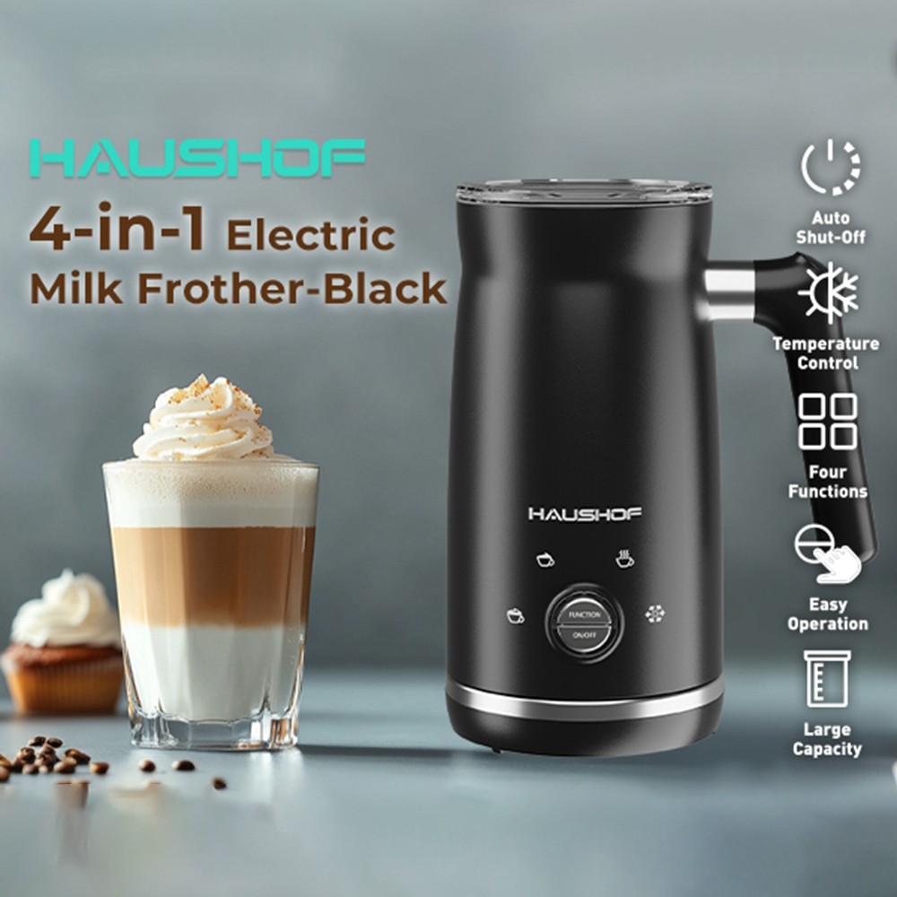 HAUSHOF 4-in-1 Large Capacity Electric Milk Frother Steamers Automatic Warm Cold