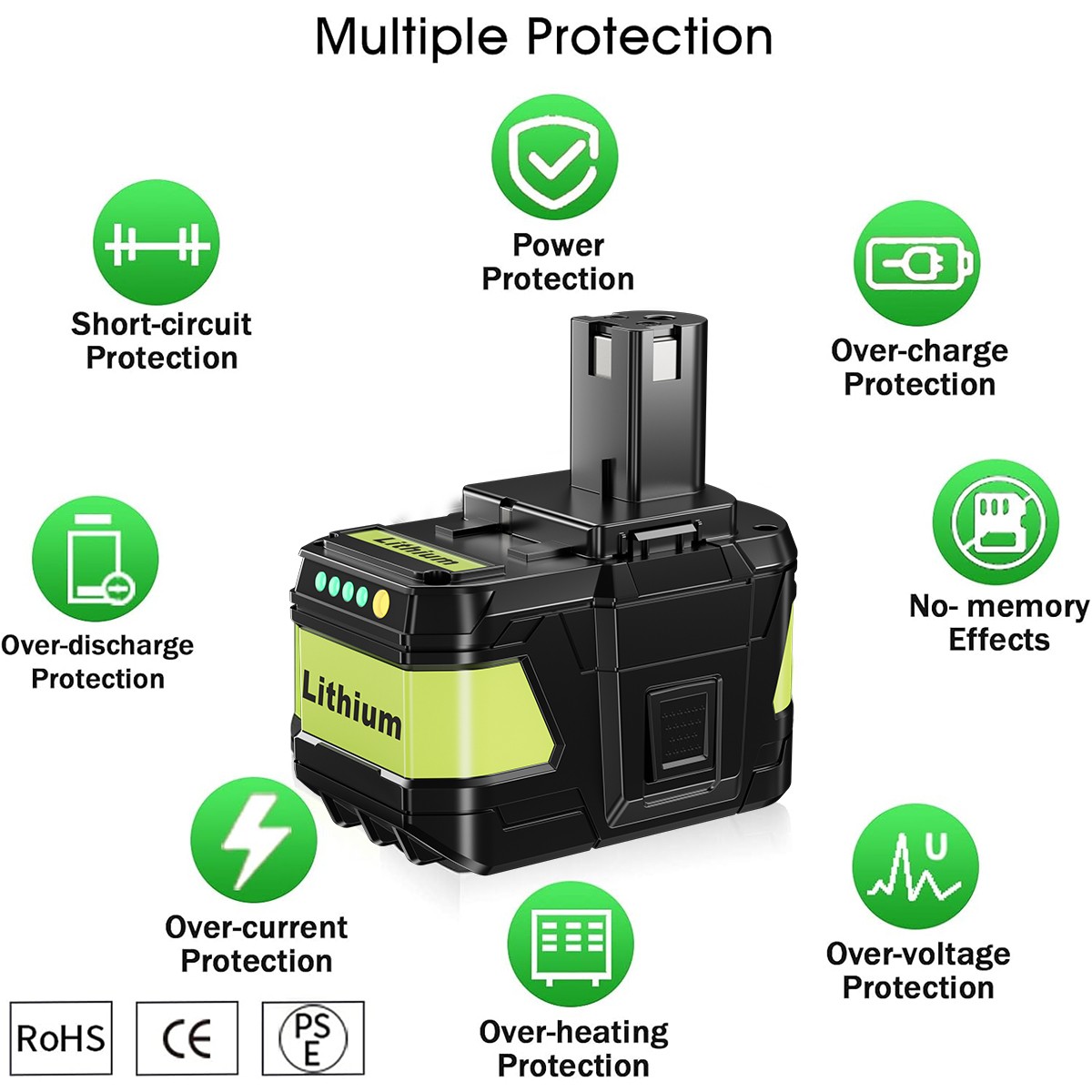 9.0AH For RYOBI P108 18V High Capacity Battery 18Volt Lithium-Ion One+ Plus P109