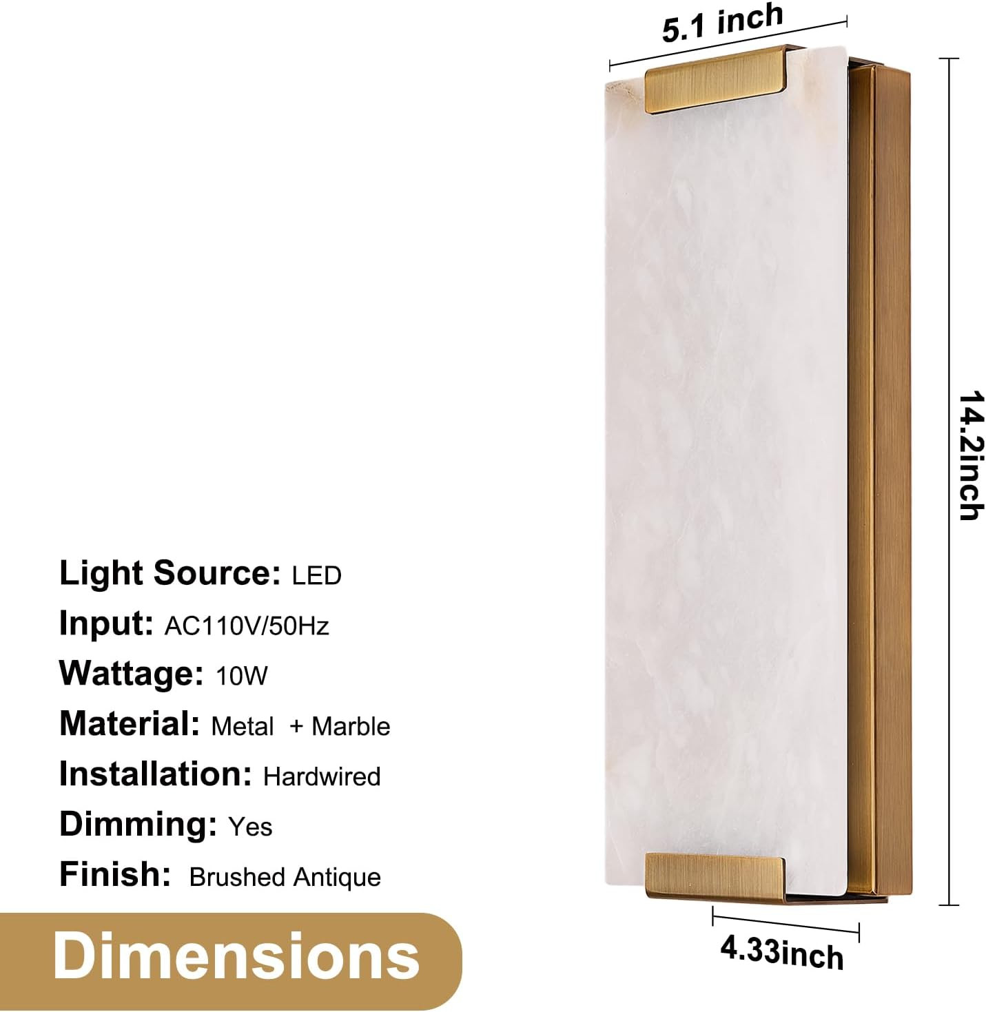 14.2In Alabaster Wall Sconce, Large Natural Marble Wall Light Decor, LED Modern