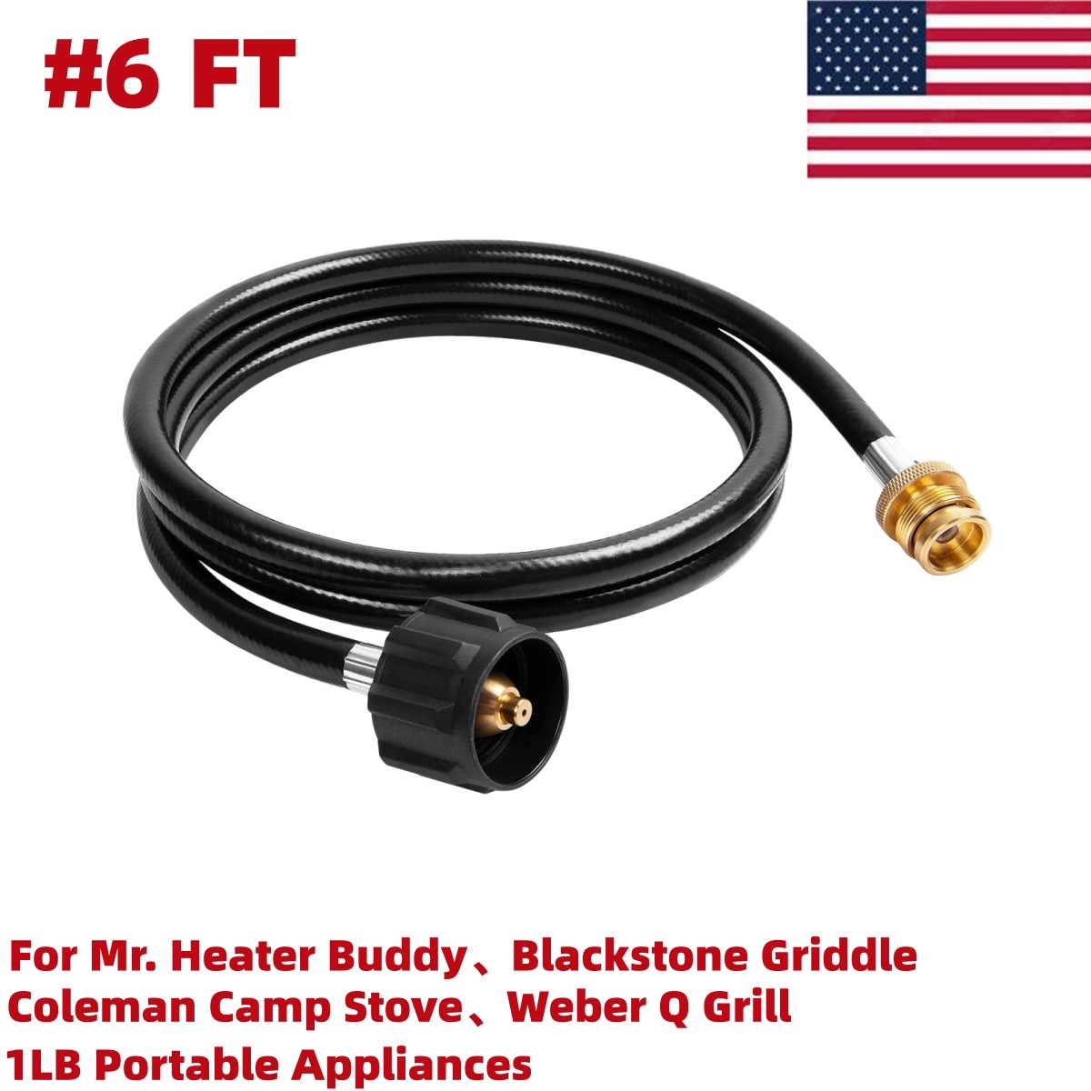 6FT Propane Tank Adapter Hose 1LB to 20LB Portable Camping Grill Stove