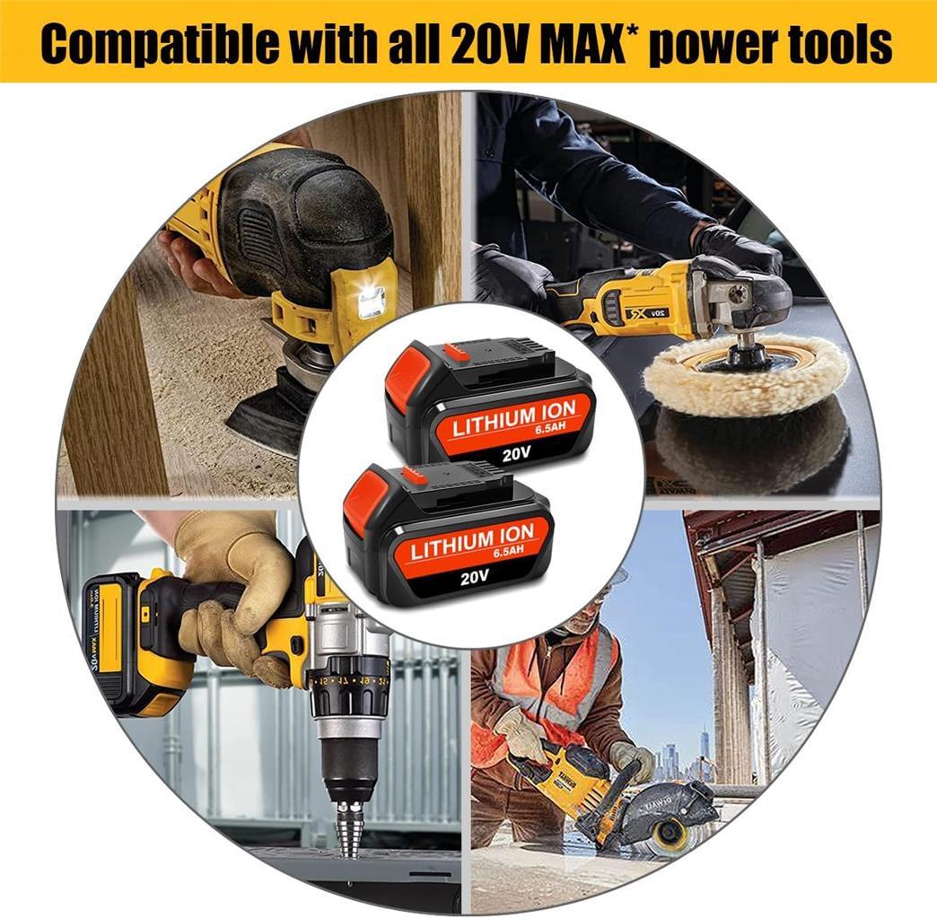 2 PACK New DCB206 6.5Ah Battery for Dewalt 20v Max 6Ah Battery DCB206-2
