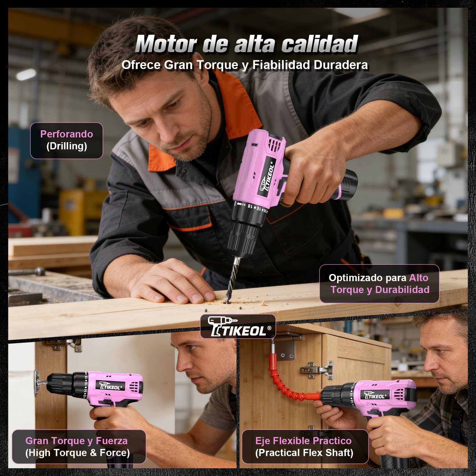 12V Cordless Drill Set with Battery & Charger, Electric Power Drill with Pure Co