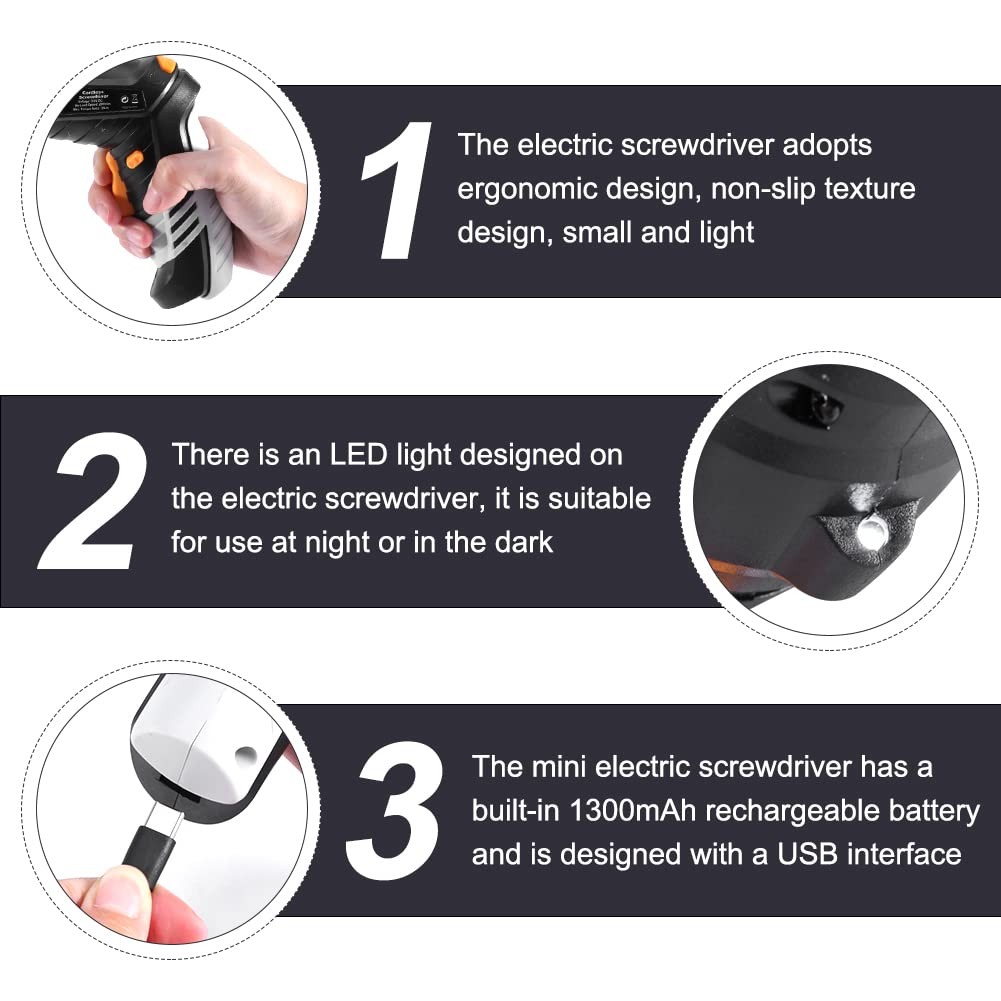 Cordless Screwdriver Set, 3.6V 1300mAh Mini Power Screwdriver, USB Rechargeab…