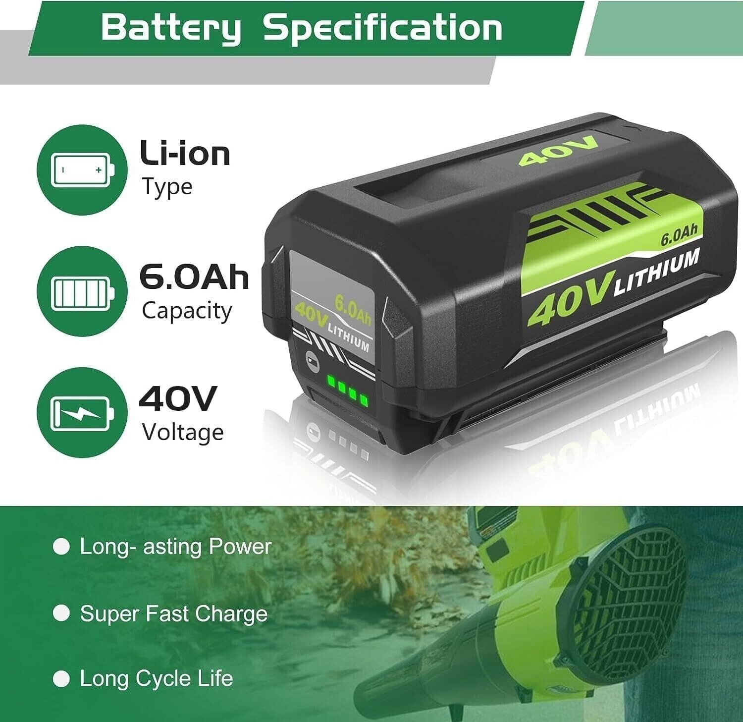 2X Battery & Charger For Ryobi 40V With LED Lithium-Ion 40-Volt OP406VNM OP40602