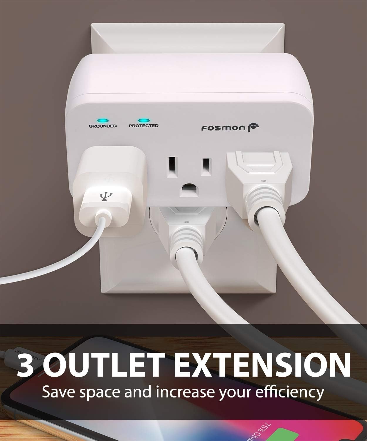 Compact 3-Outlet Heavy Duty Surge Protector for Fridge & Appliances – 1200J
