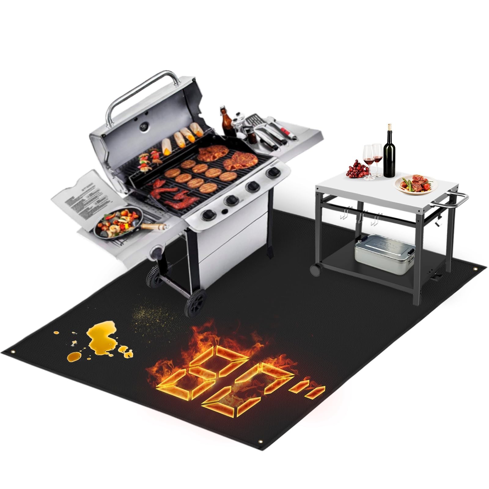 Large 80×48″ BBQ Grill Mats – Heavy Duty Outdoor Grill Protector for Deck & Pati