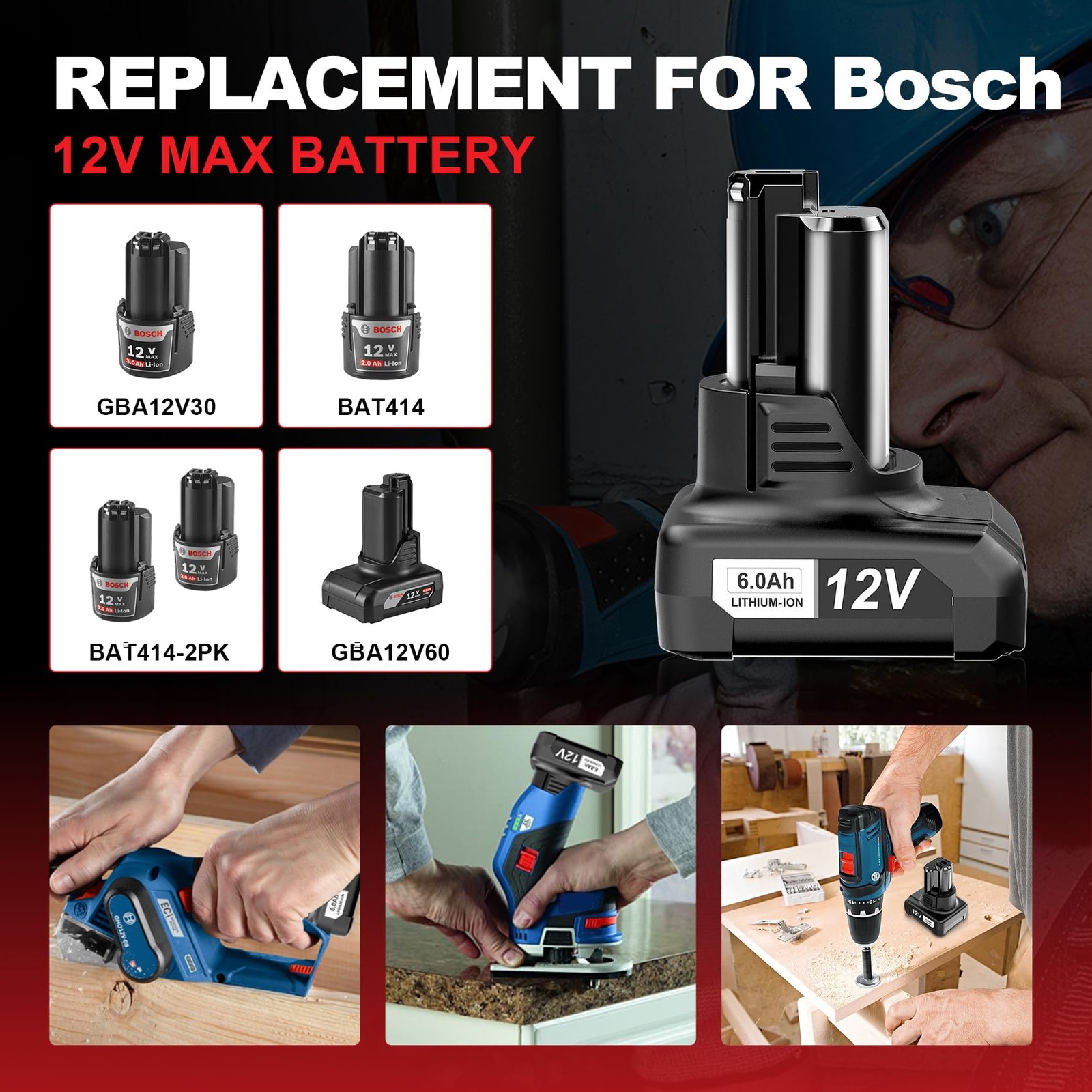 【High Capacity】6.0Ah Replacement GBA12V60 for Bosch 12v Batteries BAT414 GBA1…