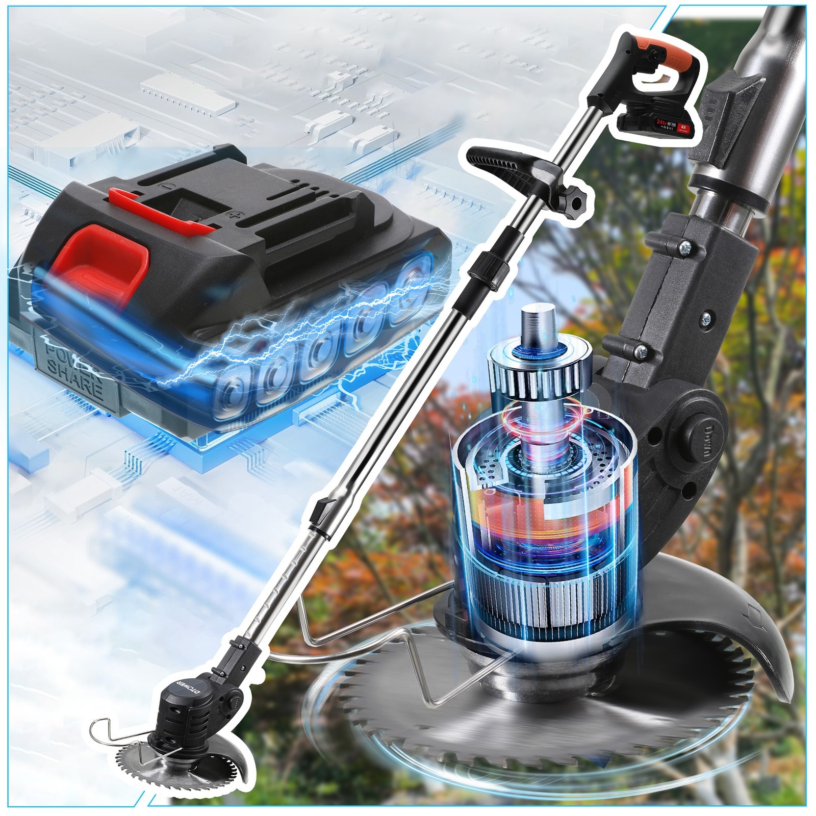 24V Cordless Grass Trimmer Battery Weed Wacker Lawn Edger Cutter Garden Strimmer