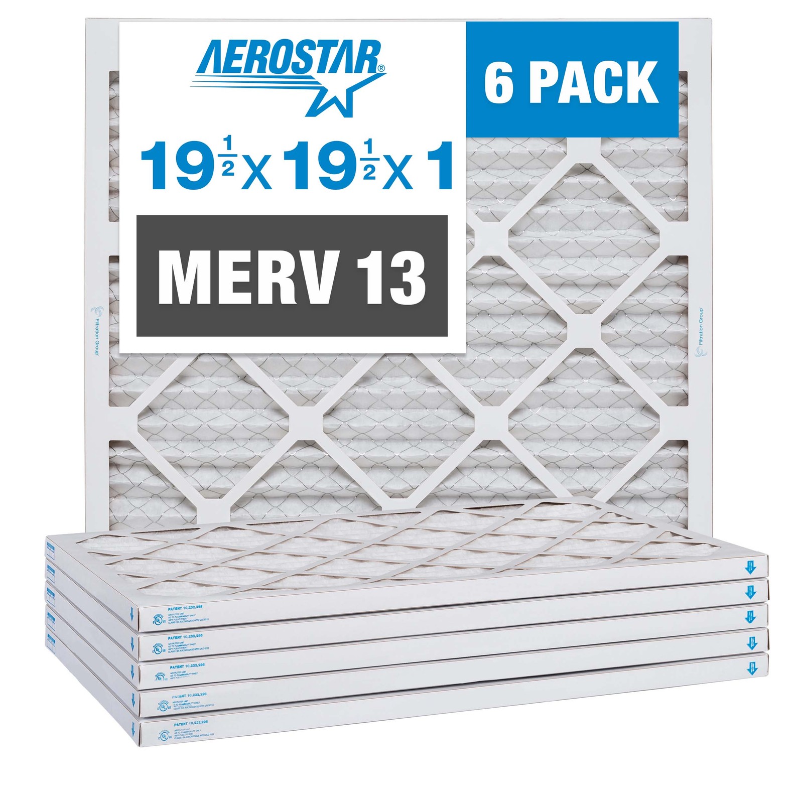 Aerostar 19 1/2×19 1/2×1 MERV 13 Air Filter, 6 Pack (19 1/2″ x 19 1/2″ x 3/4″)