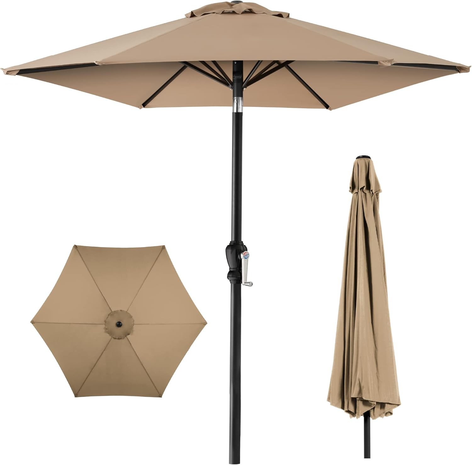NEW 10Ft Sunbrella Alloy Steel Patio Market Umbrella Auto Tilt Crank TAN