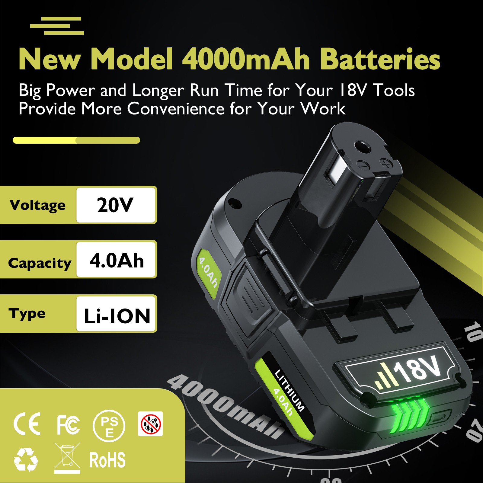 Pack 4.0Ah For RYOBI P108 18V PBP003 Lithium ion Battery P197 P108 PBP006 NEW