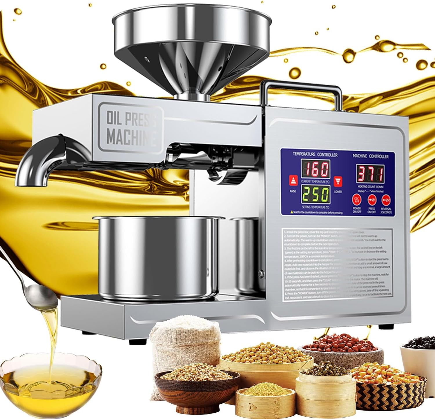 Oil Press Machine Oil Extractor Commercial Automatic Stainless Steel Cold Press