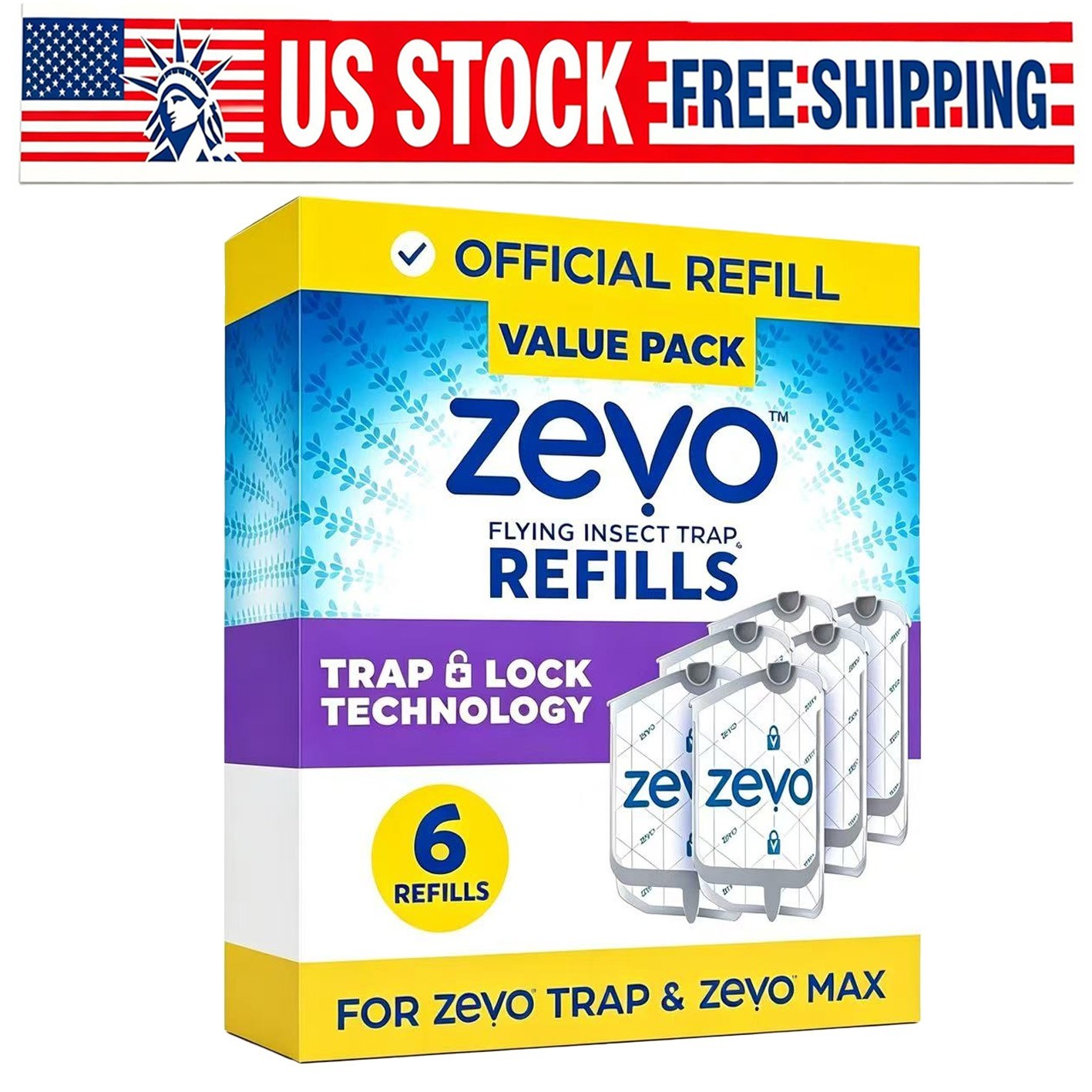 (6 Refill Cartridges) Zevo Flying Insect Trap Refill Cartridges -Easy to Use